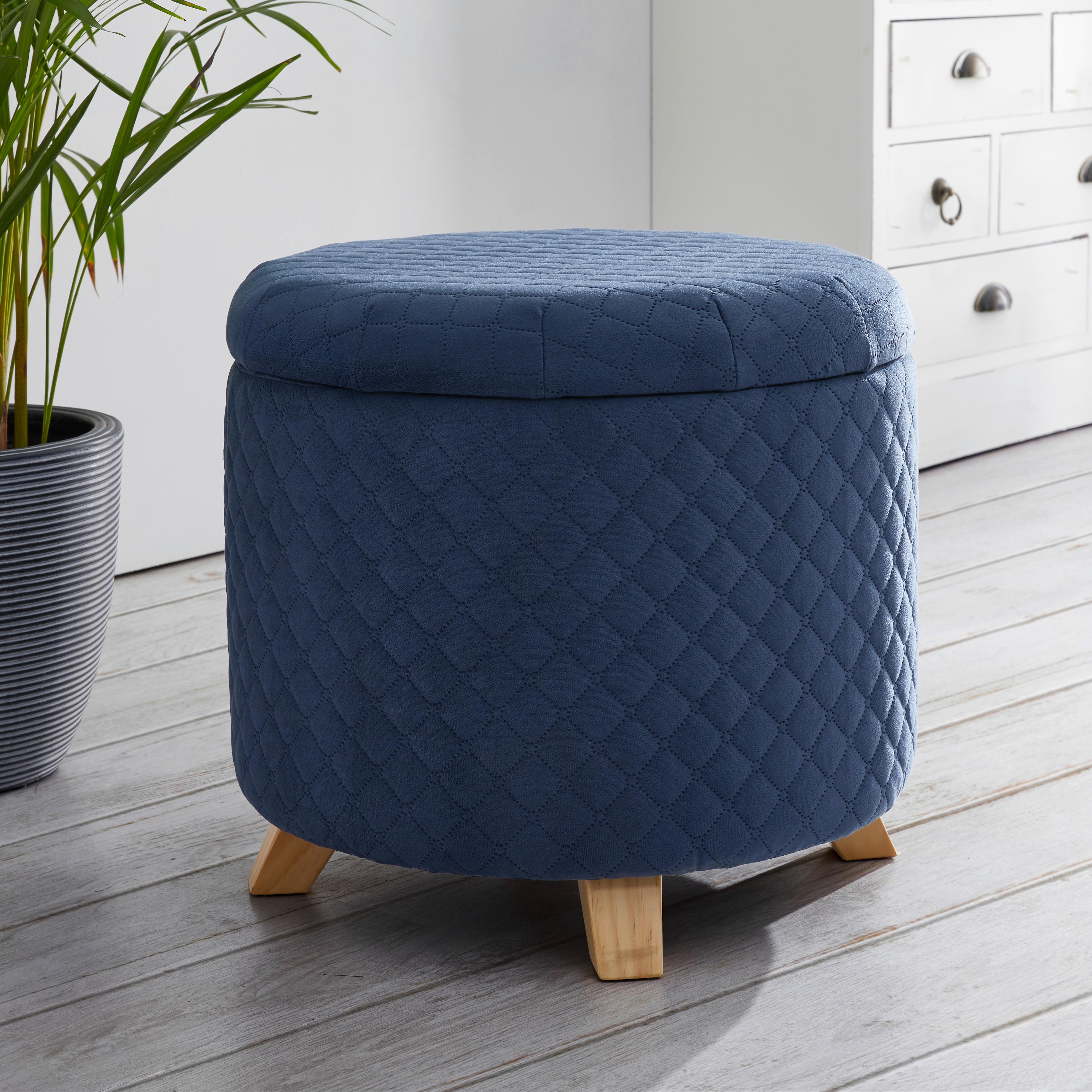 Hocker "Joris" inkl. Stauraum, blau - Blau/Pinienfarben, MODERN, Holz/Textil (45/41cm) - Bessagi Home