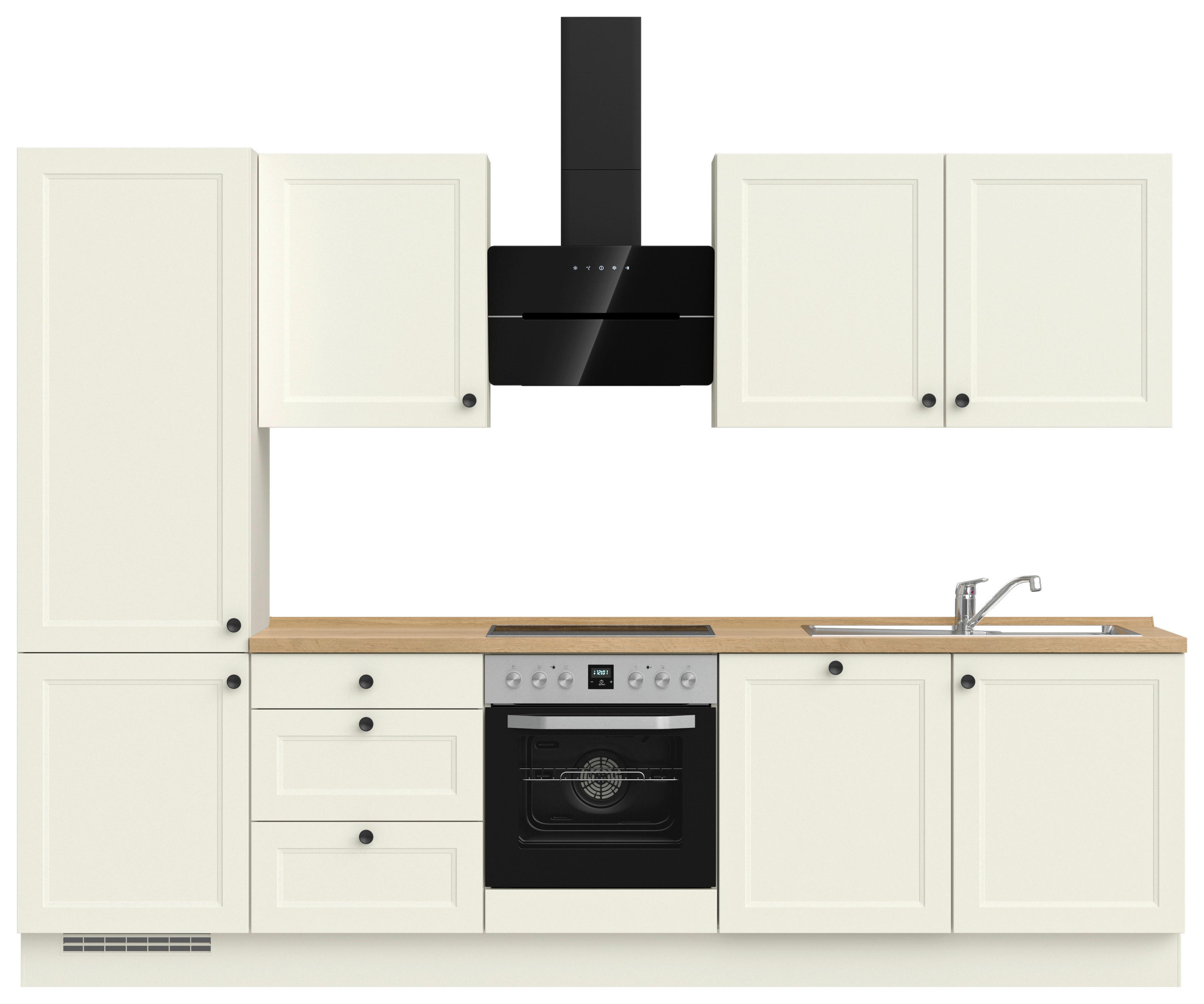 Küchenblock Cascada High m. Geräten Weiß - Eichefarben/Schwarz, MODERN, Holzwerkstoff/Metall (300cm) - Nobilia
