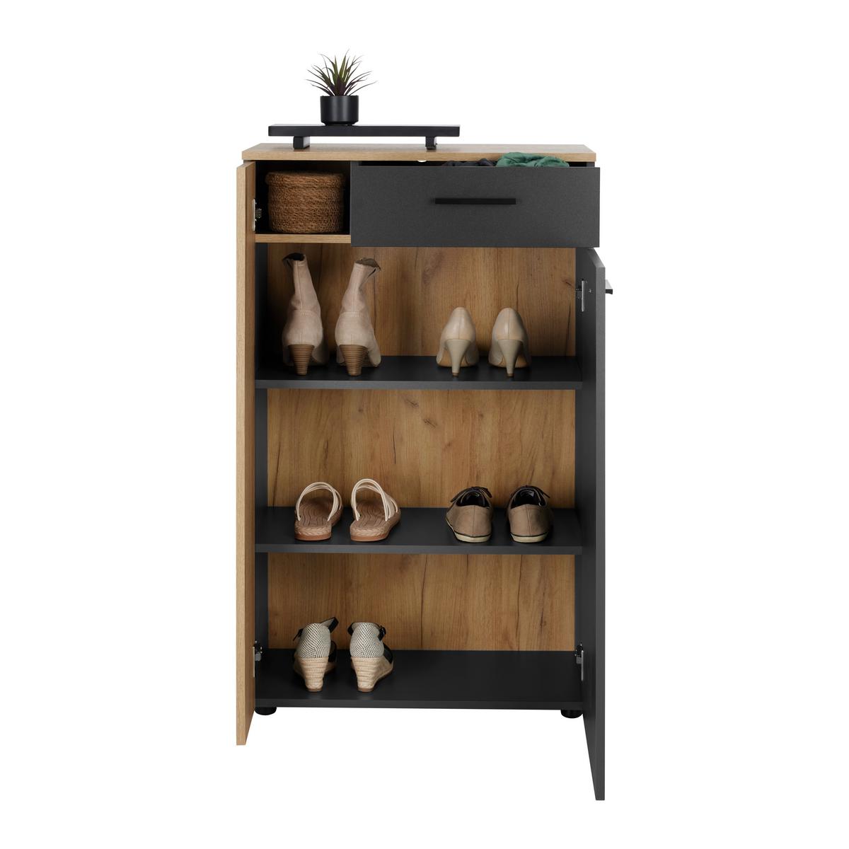 Omara Za Čevlje Cadix - črna/barve hrasta, Moderno, umetna masa/leseni material (69/110/36cm) - Mömax