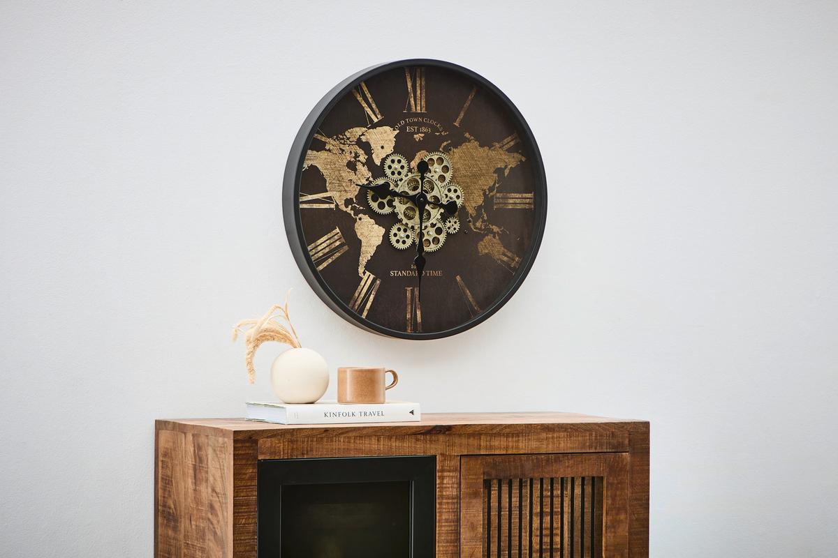 ZEGAR ŚCIENNY WORLD - czarny/brązowy, Lifestyle, materiał drewnopochodny/metal (57/57/6cm) - Xora