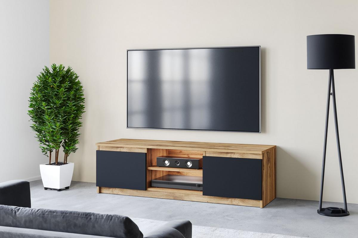 Lowboard Dingo mit LED Eiche Wotan/Schwarz - Eiche Wotan/Schwarz, Design, Holzwerkstoff/Kunststoff (120/35,5/38cm) - P & B