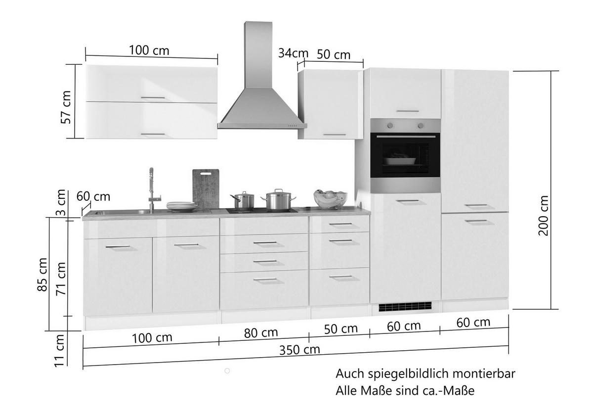 Küchenblock Mailand m. Geräten Graphitfarben - Silberfarben/Graphitfarben, MODERN, Holzwerkstoff/Metall (350cm) - Held