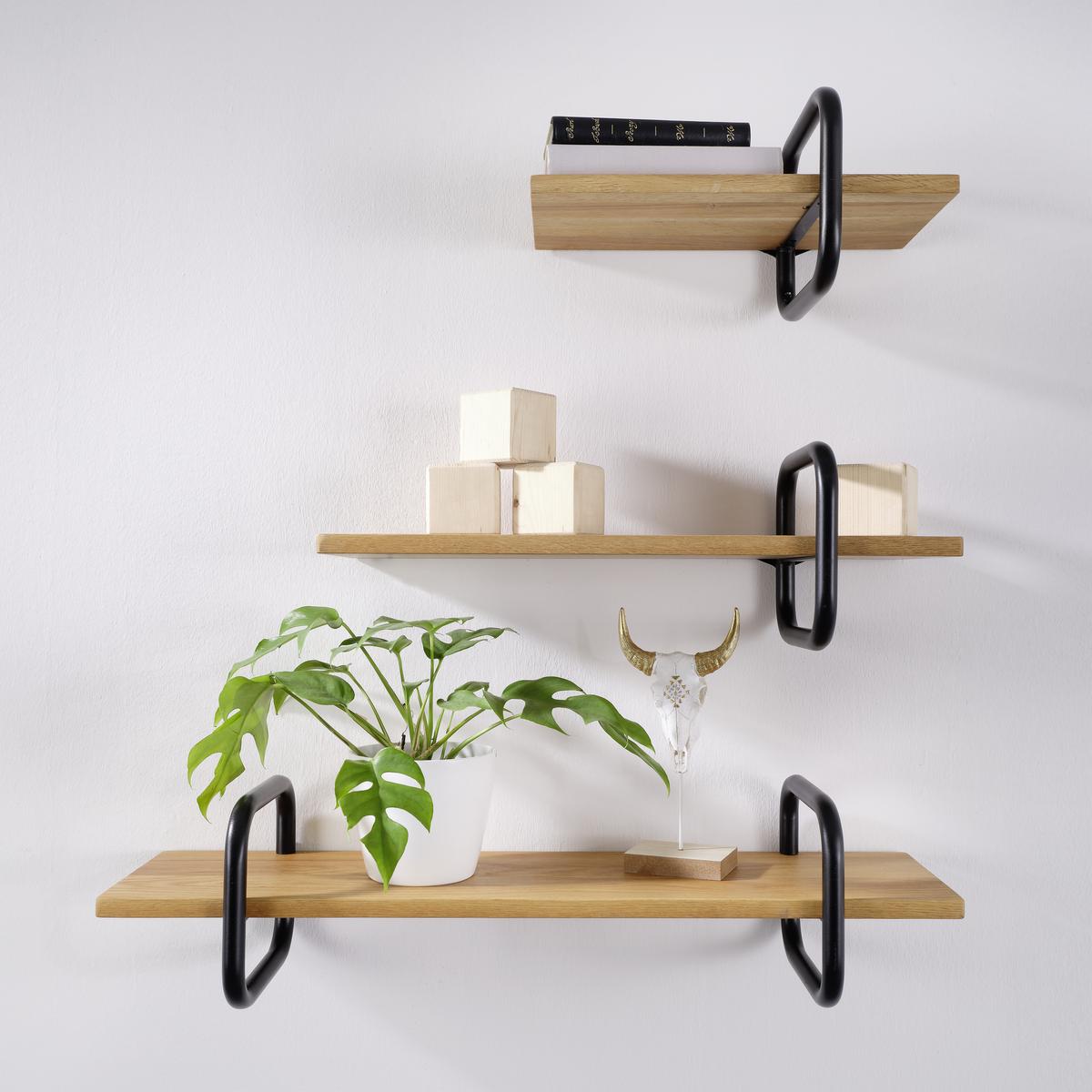 Wandboard aus Eiche massiv - Eichefarben/Schwarz, MODERN, Holz/Metall (40/20/22cm) - Mömax