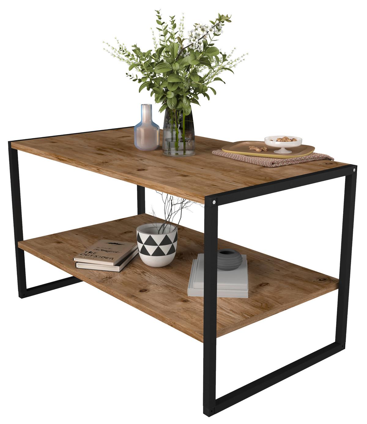 TABLE BASSE INSASI L - chêne miel/noir, Design, métal/matériau de bois (90/50/50cm) - MID.YOU