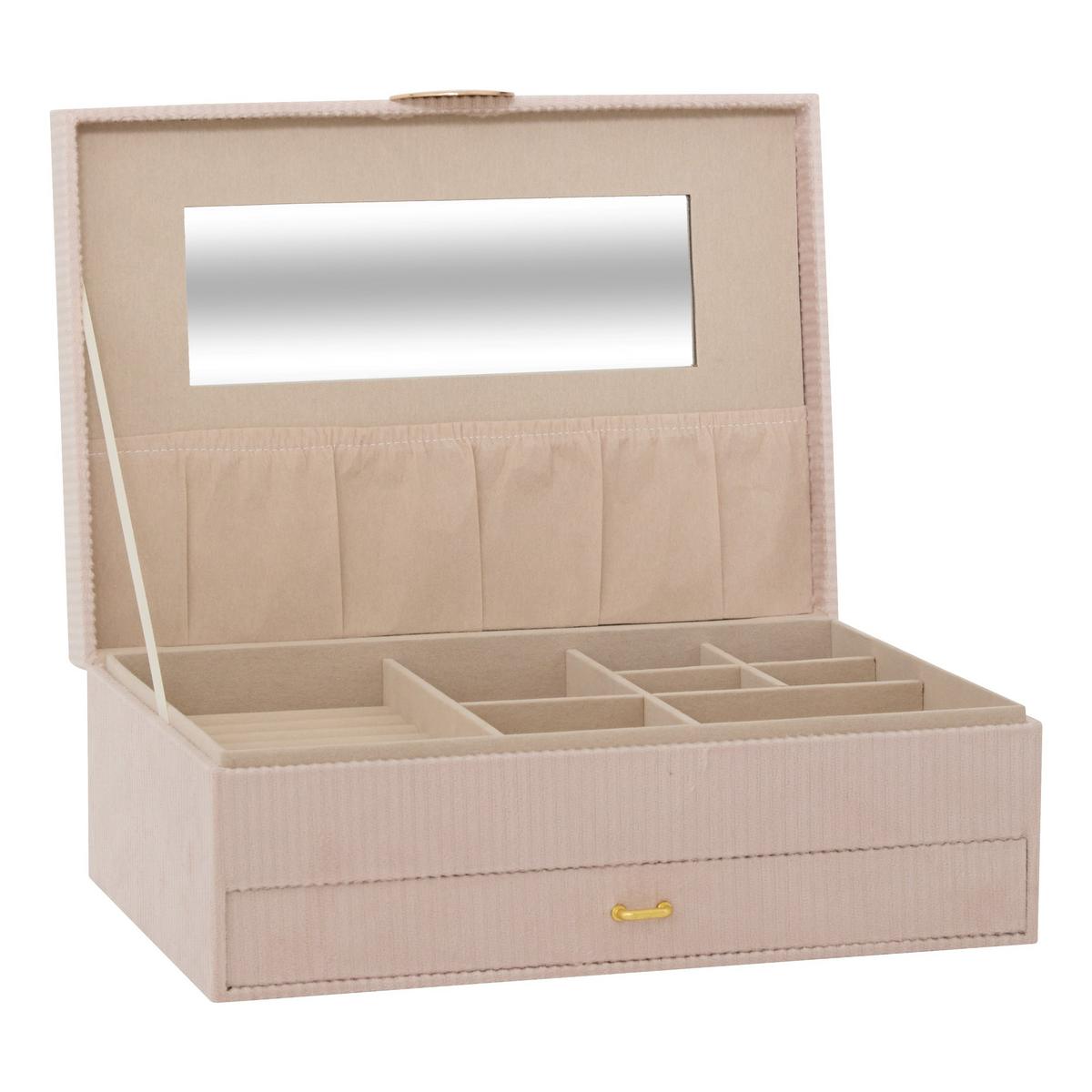 Cutie pentru bijuterii Enya - bej, Basics, textil/material pe bază de lemn (27,5/19/10cm)