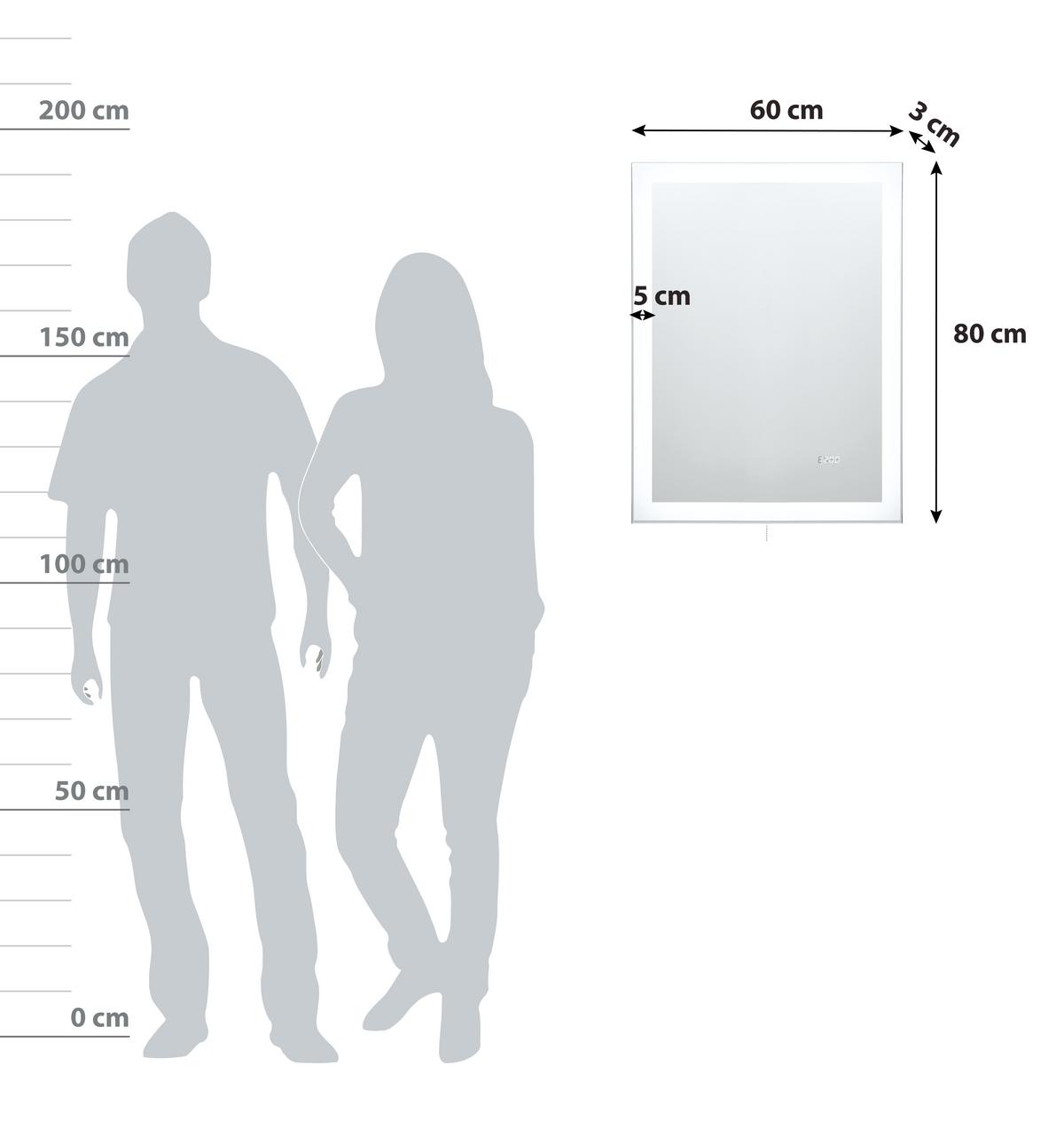 Wandspiegel in Grau inkl. LED 'Mirror Clock' - Silberfarben/Grau, Basics, Glas/Holzwerkstoff (60/80/3cm)