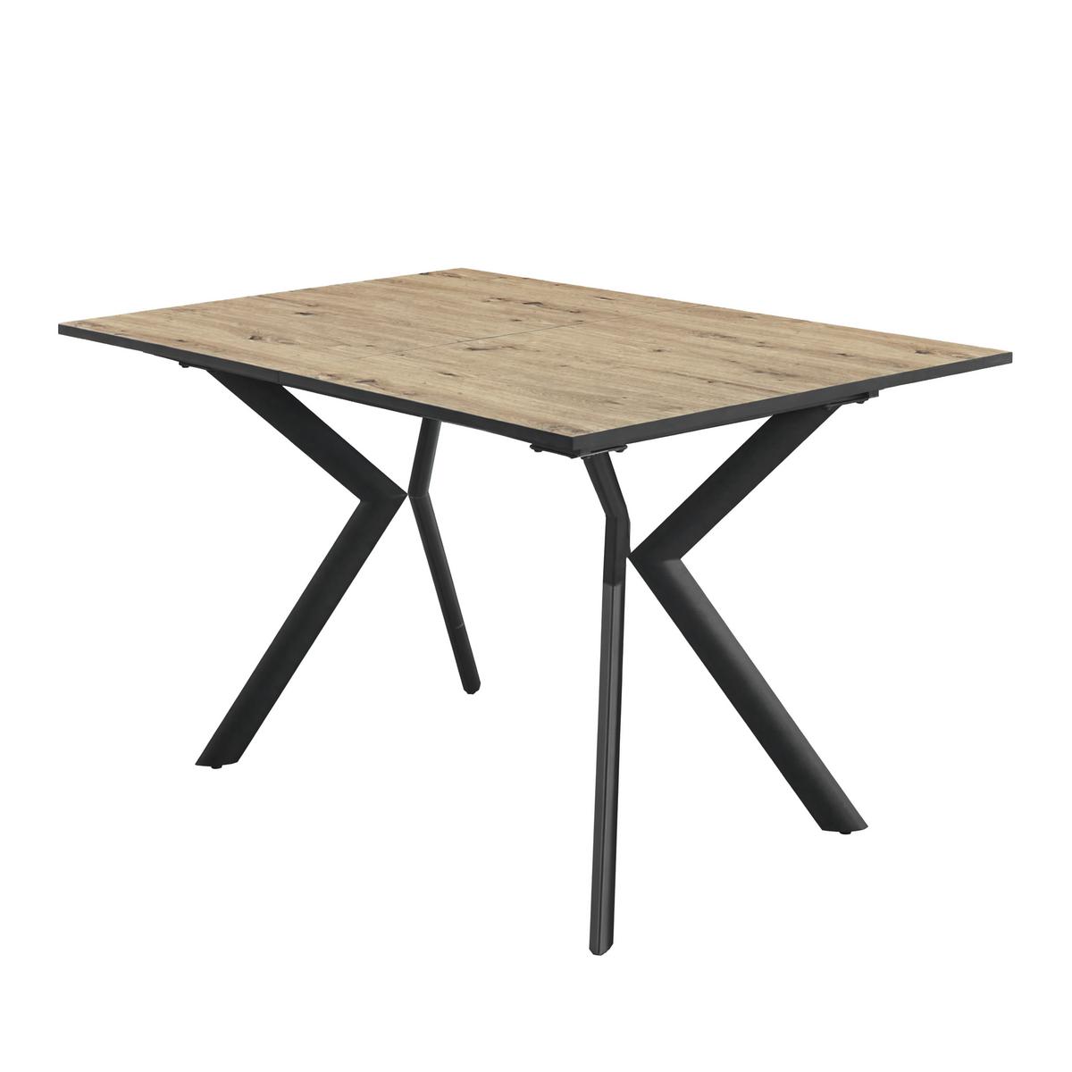Raztegljiva Jedilna Miza Marcel, 120-160x80 - črna/barve hrasta, Moderno, kovina/leseni material (120-160/76/80cm)