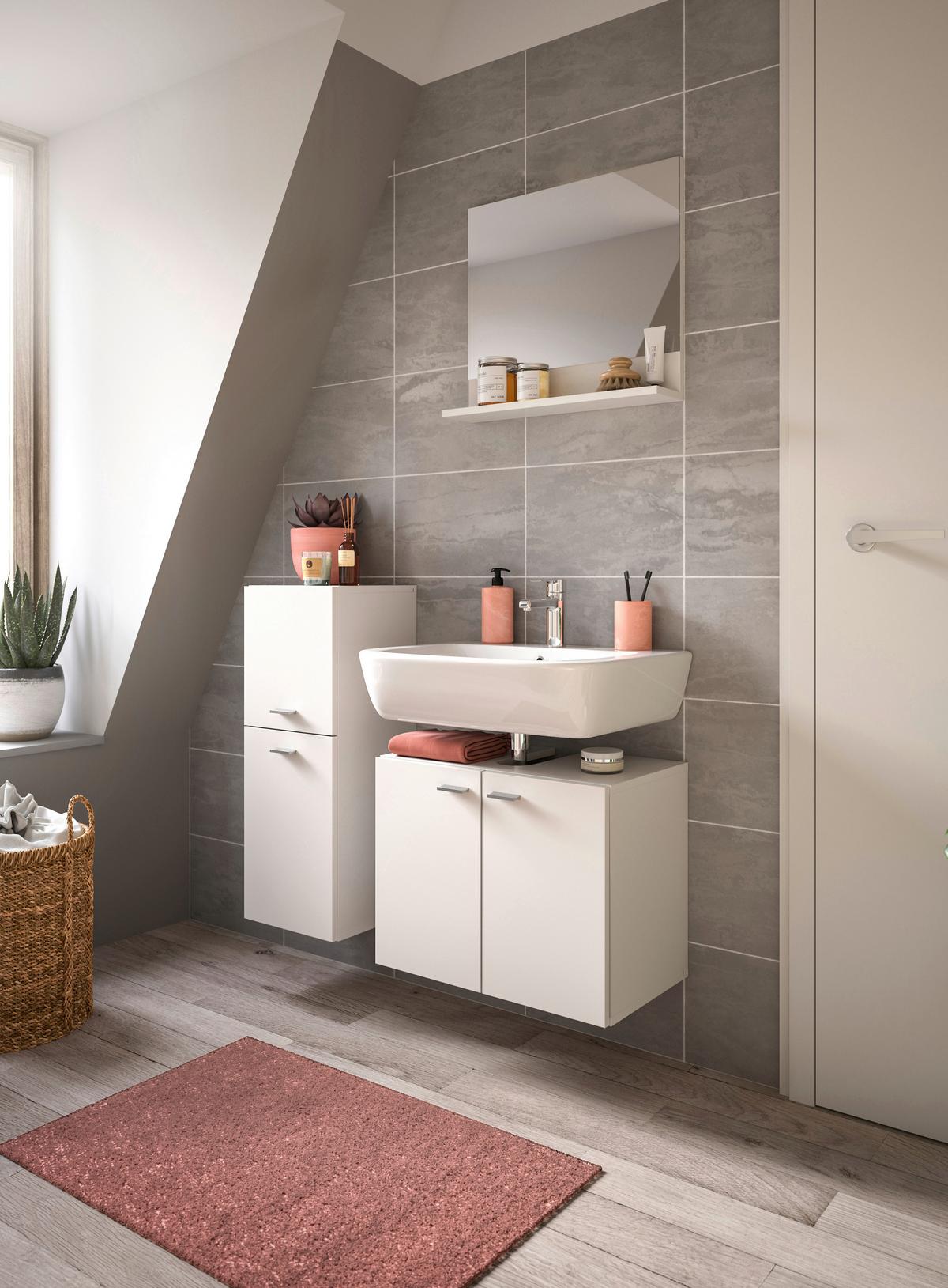 Badezimmer Boston 3-tlg. ca. 87 cm Weiß - Silberfarben/Weiß, MODERN, Glas/Holzwerkstoff (87cm) - MID.YOU