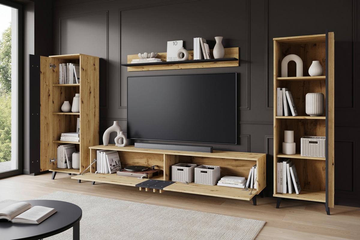 Dnevni Regal Helsinki 1, Barva Hrasta, 4-Delno - črna/hrast artisan, Trend, umetna masa/leseni material (270/140/33cm)
