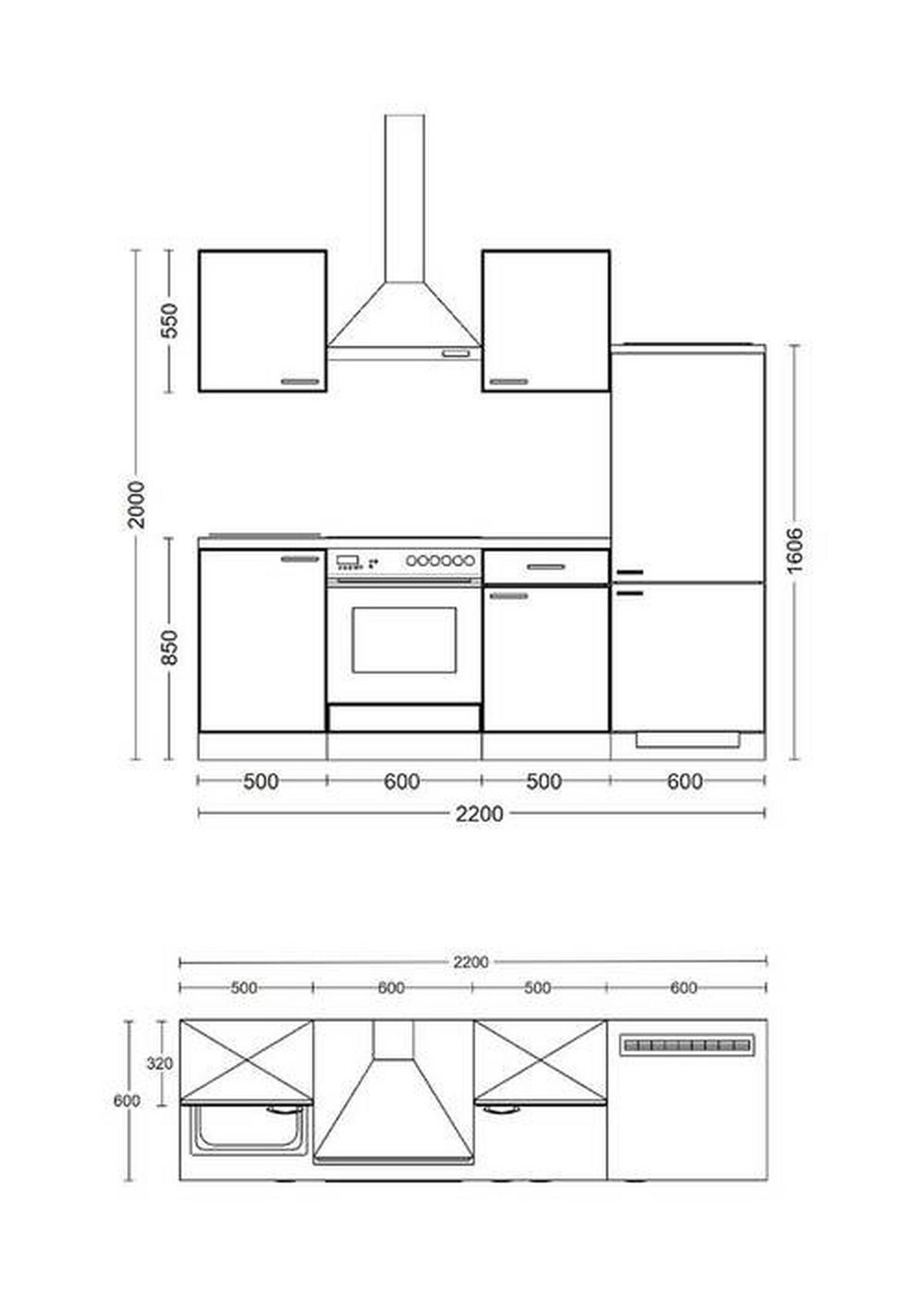 Kuhinjski Blok Cara, Zelena, Hrast - črna/zelena, Moderno, kovina/leseni material (220cm) - FlexWell