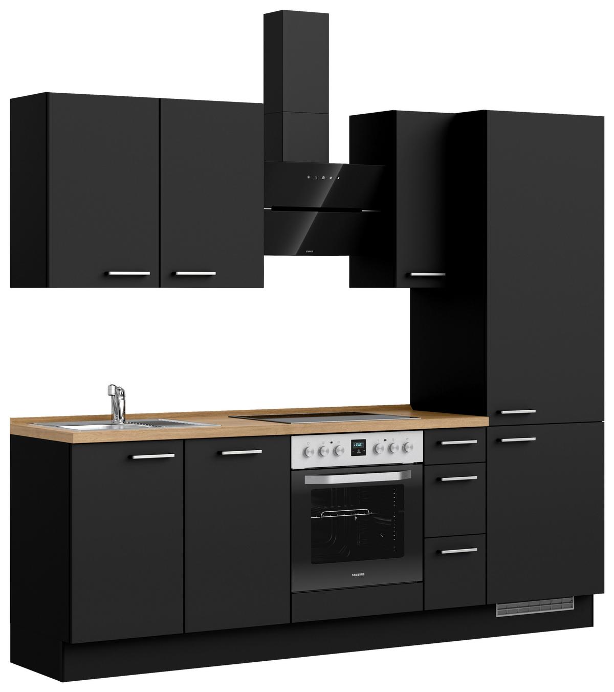 Küchenblock Touch High m. Geräten Schwarz - Edelstahlfarben/Eichefarben, MODERN, Holzwerkstoff/Metall (240cm) - Nobilia