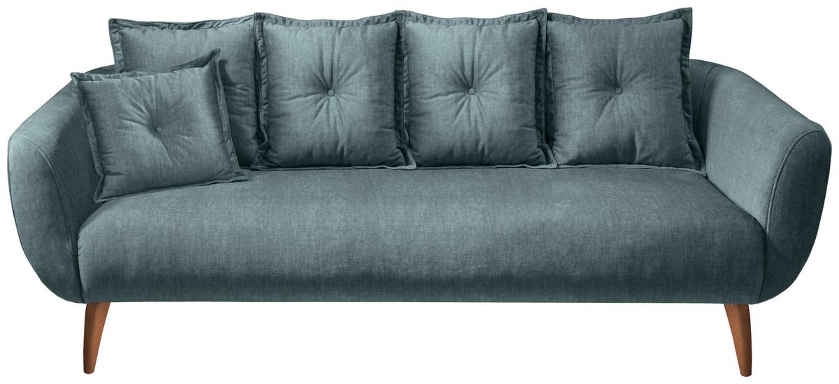 3-Sitzer-Sofa Baggio Blau Velours - Blau/Buchefarben, MODERN, Holz/Textil (236/94/103cm) - Livetastic