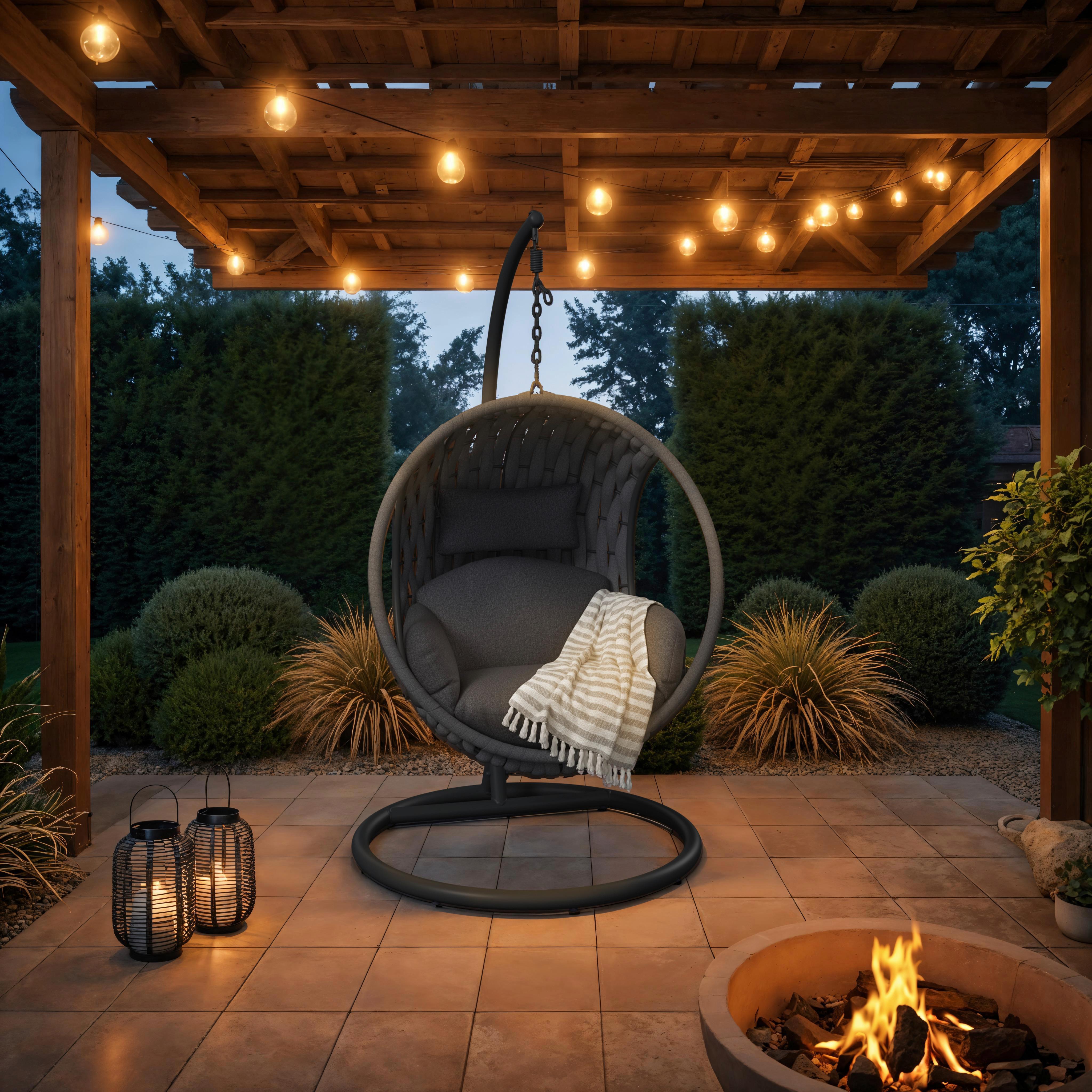 Hängesessel Mira Dunkelgrau Outdoorstoff/Metall/Kunststoff - Dunkelgrau, MODERN, Kunststoff/Textil (107/196/120cm) - Bessagi Garden