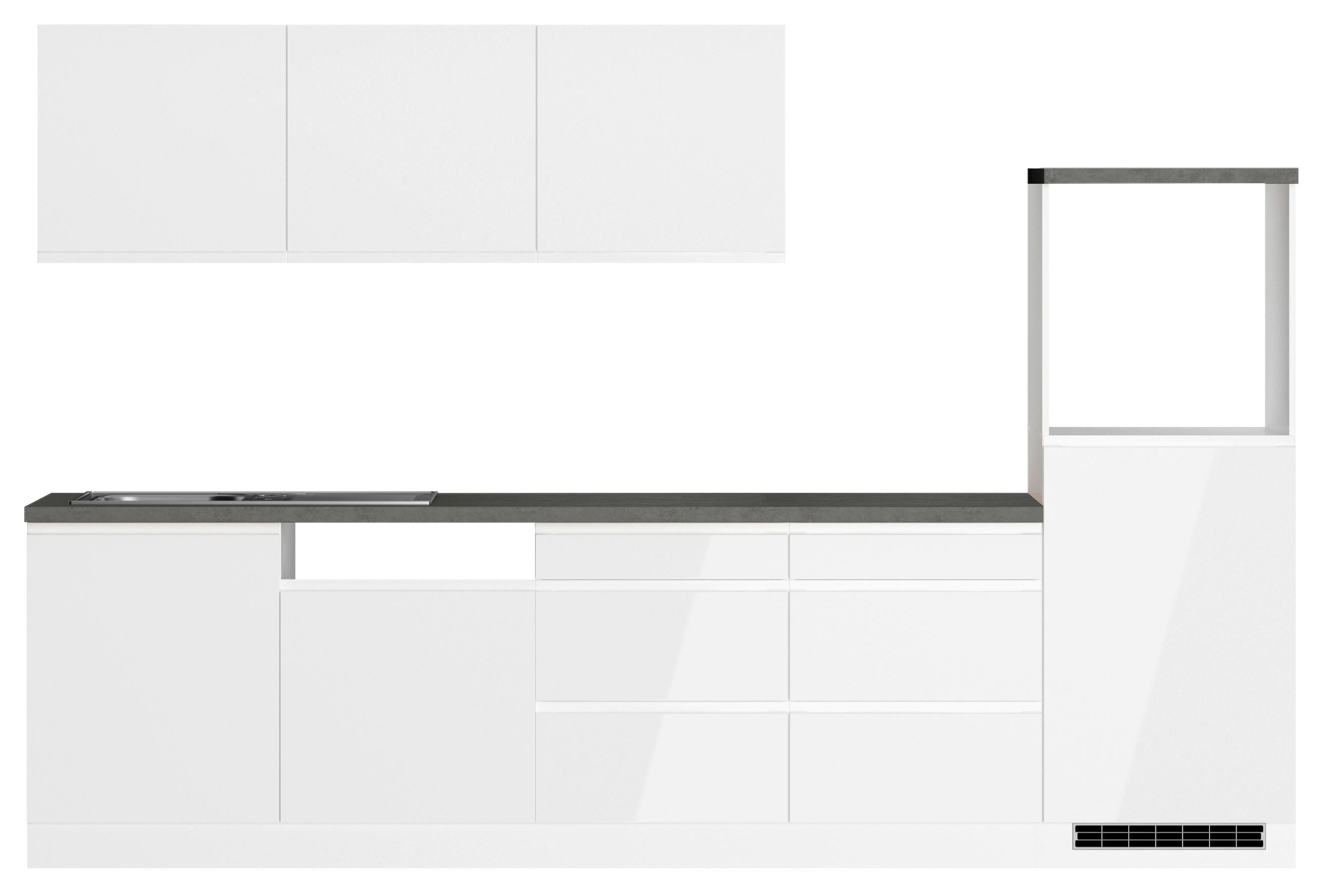 Küchenzeile Monza ohne Geräte ca. 300cm Grau/Weiß + Spüle - Weiß Hochglanz/Weiß, LIFESTYLE, Holzwerkstoff (300cm) - Held