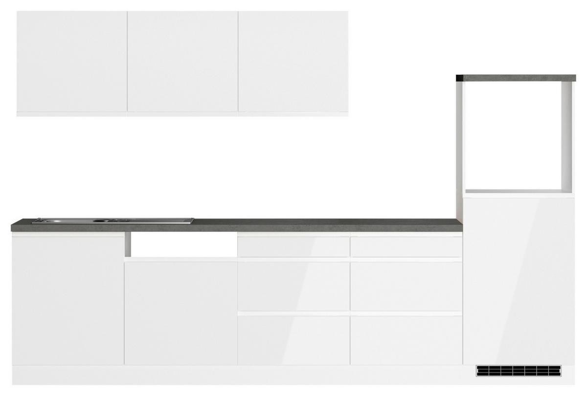 Küchenzeile Monza ohne Geräte ca. 300cm Grau/Weiß + Spüle - Weiß Hochglanz/Weiß, LIFESTYLE, Holzwerkstoff (300cm) - Held