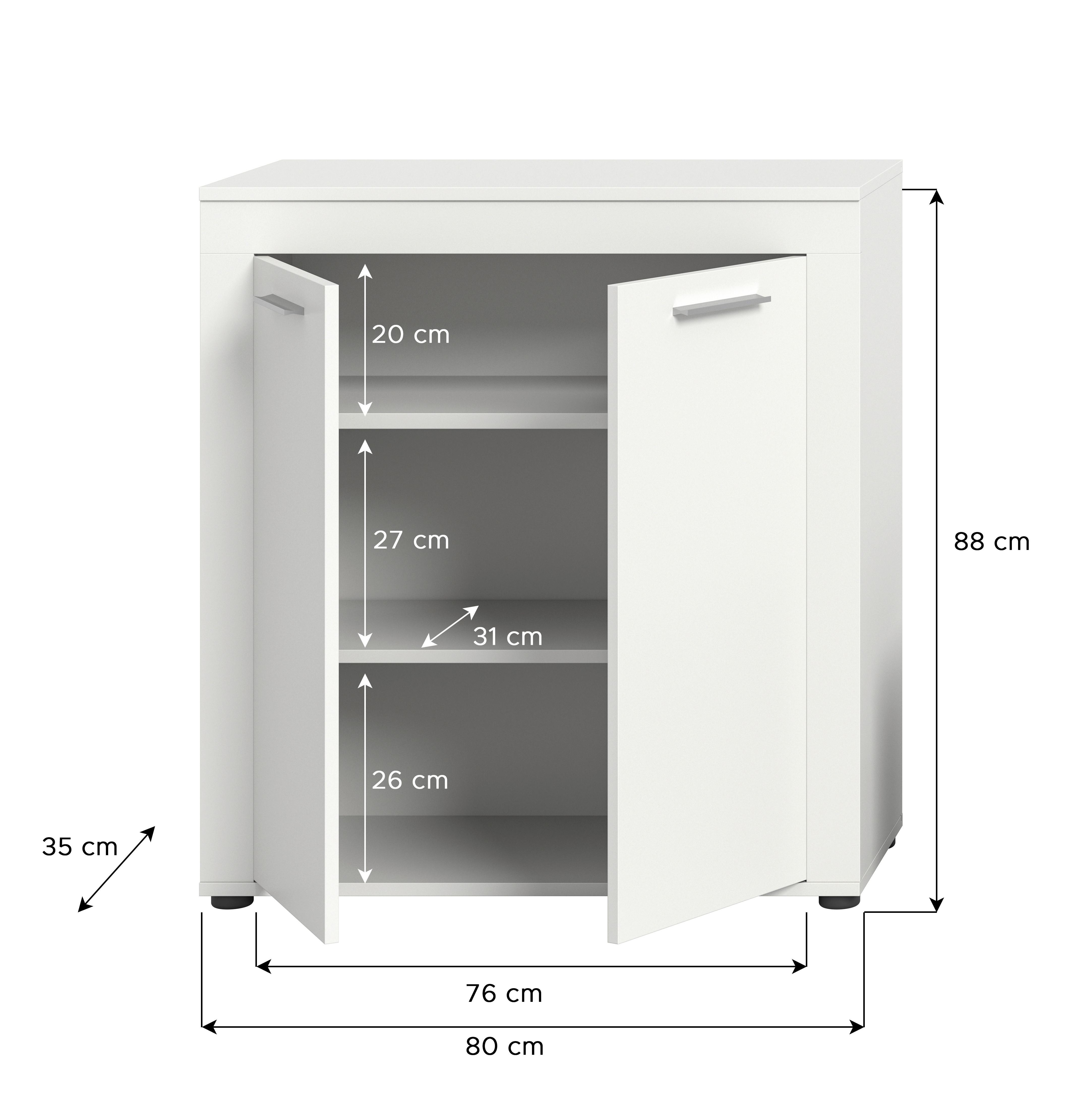 Visoka Komoda Jam, Bela - srebrne barve/črna, Design, umetna masa/leseni material (80/88/35cm) - MID.YOU