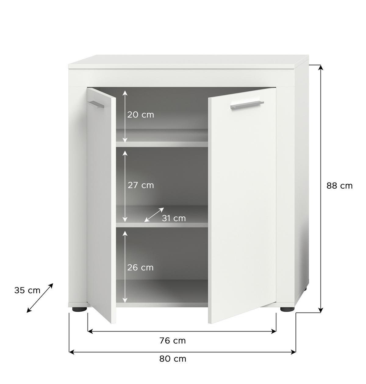 Visoka Komoda Jam, Bela - srebrne barve/črna, Design, umetna masa/leseni material (80/88/35cm) - MID.YOU