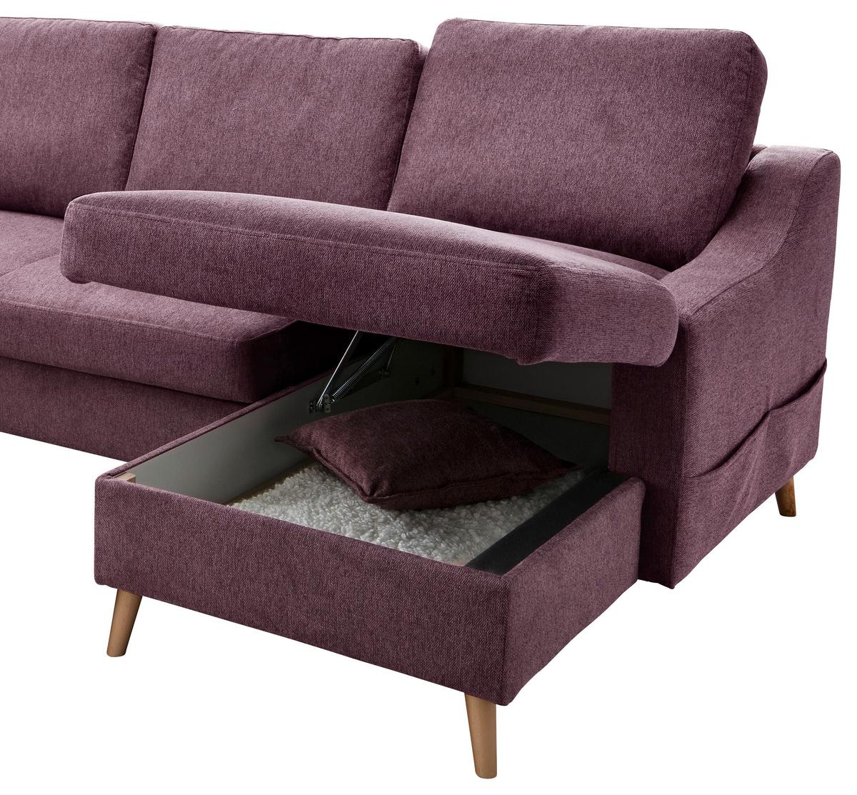 Wohnlandschaft Valentina Bordeaux Struktur - Bordeaux/Naturfarben, KONVENTIONELL, Holz/Textil (200/301/150cm) - P & B