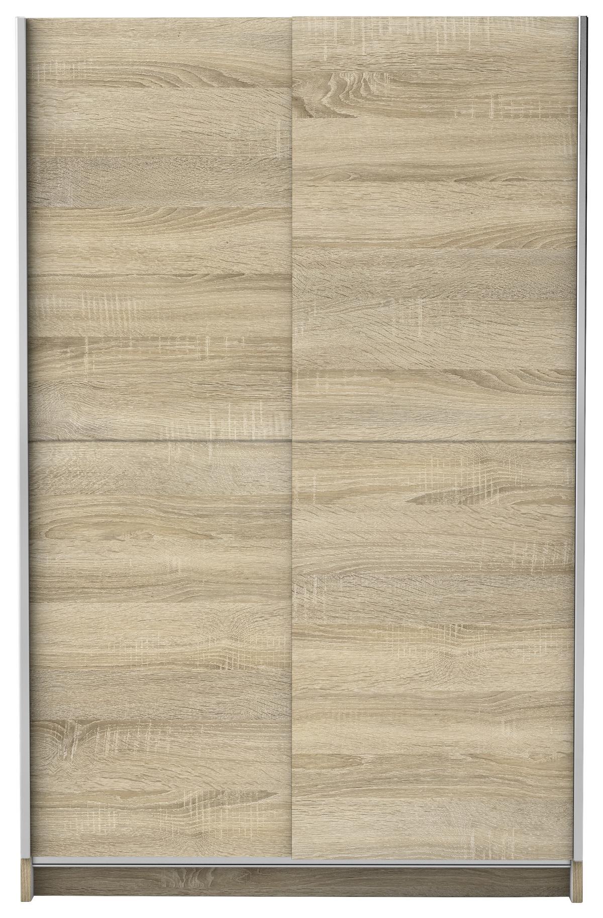 Tolóajtós Szekrény Slim - ezüst/tölgyfa, Basics, faalapú anyag/fém (125/195,5/38cm) - P & B