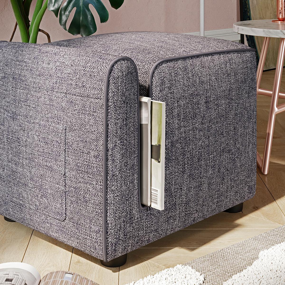HOCKER PARIS FUßBANK - Grau, Design, Textil (53/43/42cm) - Livetastic