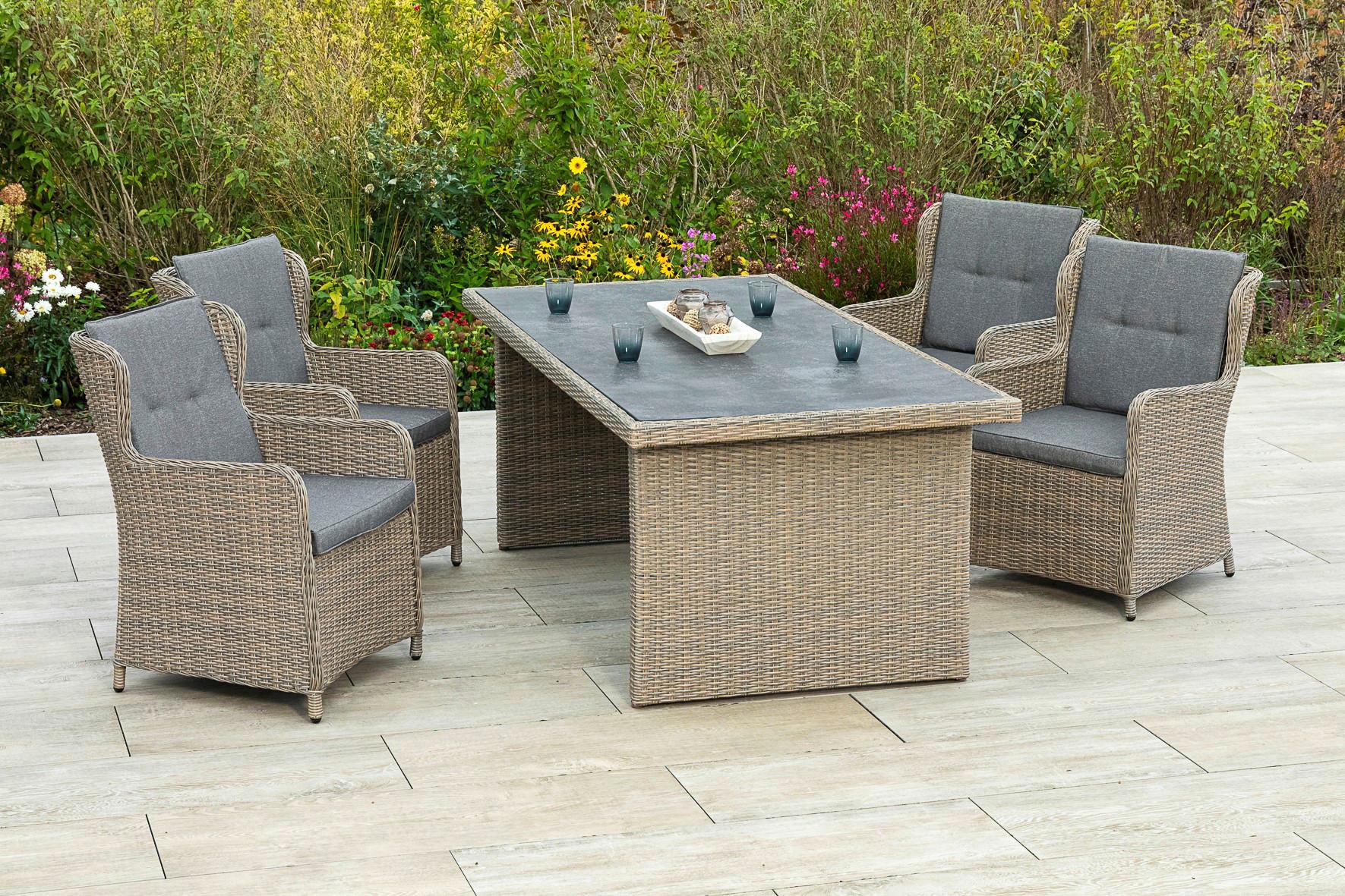 Gartentisch Metall/Kunststoff/ Glas L: 200 cm - Schieferfarben/Beige, KONVENTIONELL, Glas/Kunststoff (200/100/74cm) - Gardenson