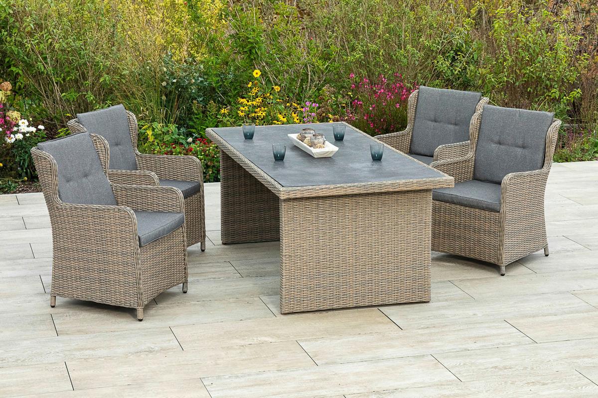 Gartentisch Metall/Kunststoff/ Glas L: 200 cm - Schieferfarben/Beige, KONVENTIONELL, Glas/Kunststoff (200/100/74cm) - Gardenson