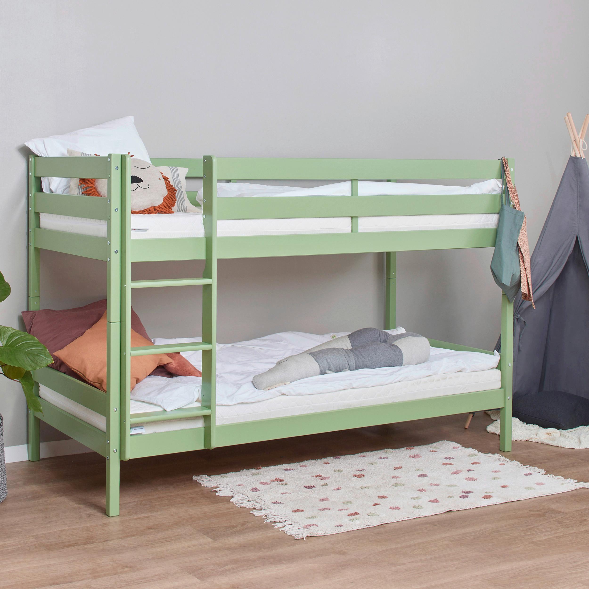Etagenbett ECO COMFORT Grün Echtholz vollmassiv - Naturfarben/Grün, MODERN, Holz (90/200cm) - MID.YOU