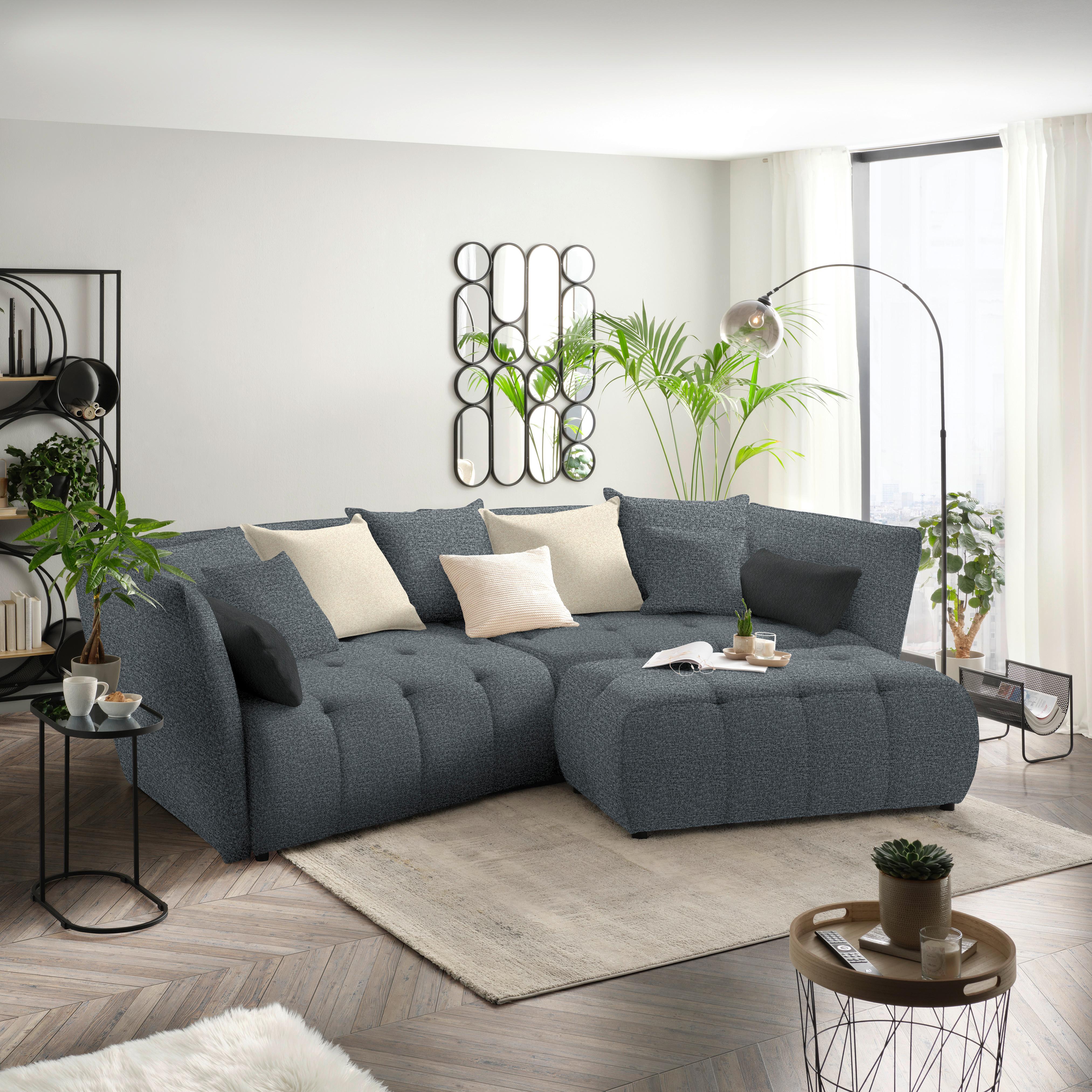 Boxspringsofa Sofi Grau - Creme/Schwarz, MODERN, Textil (294/93/152cm) - Premium Living