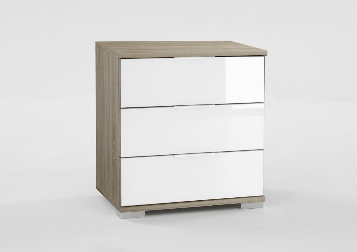 Nočna Omarica New York, Bela, Barve Hrasta - barve hrasta/bela, kovina/leseni material (52/58/38cm) - Premium Living