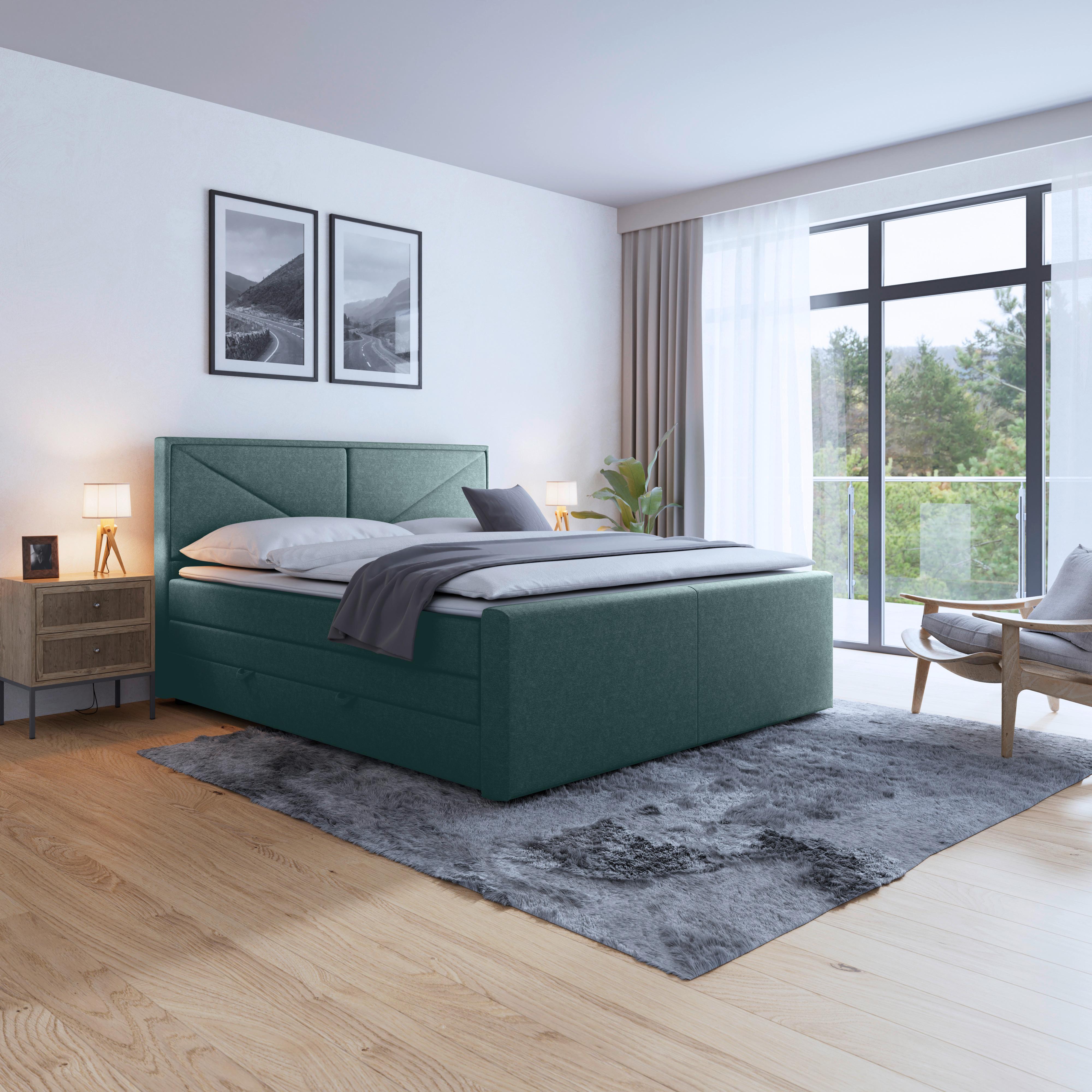 Boxspringbett Lima ca. 180x200 cm Blau - Blau, MODERN, Holz/Kunststoff (180/200cm) - MID.YOU