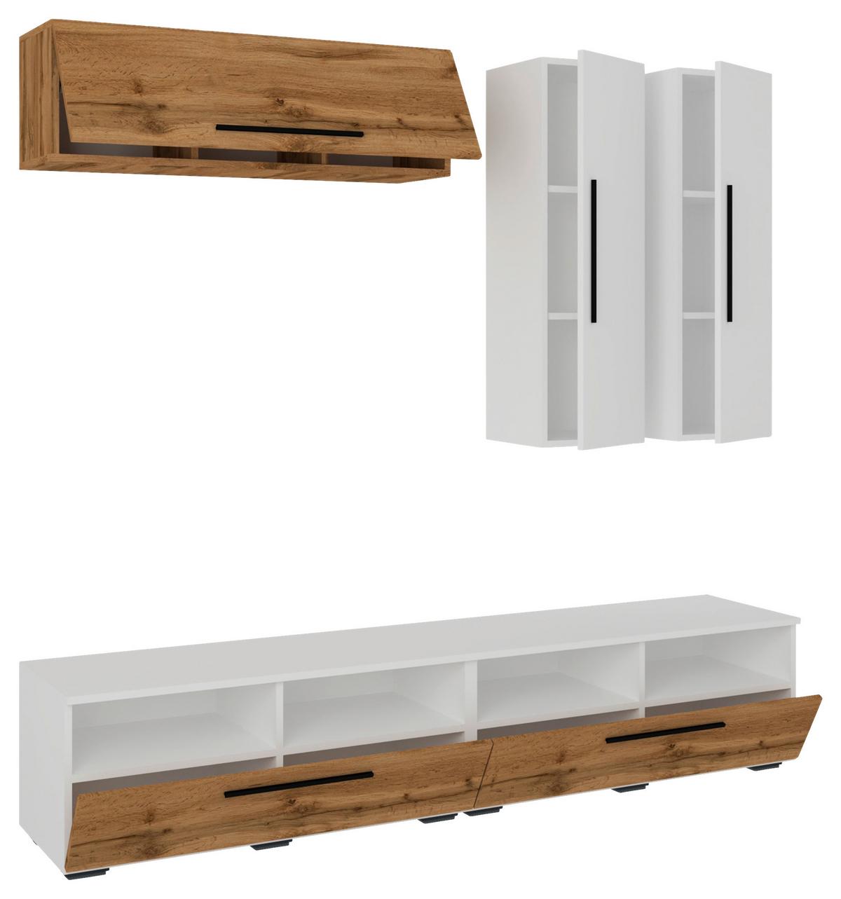 Dnevni Regal Arila, Barva Hrasta, Bela, 5-Delno - črna/barve hrasta, Moderno, umetna masa/leseni material (190/200/40cm) - MID.YOU