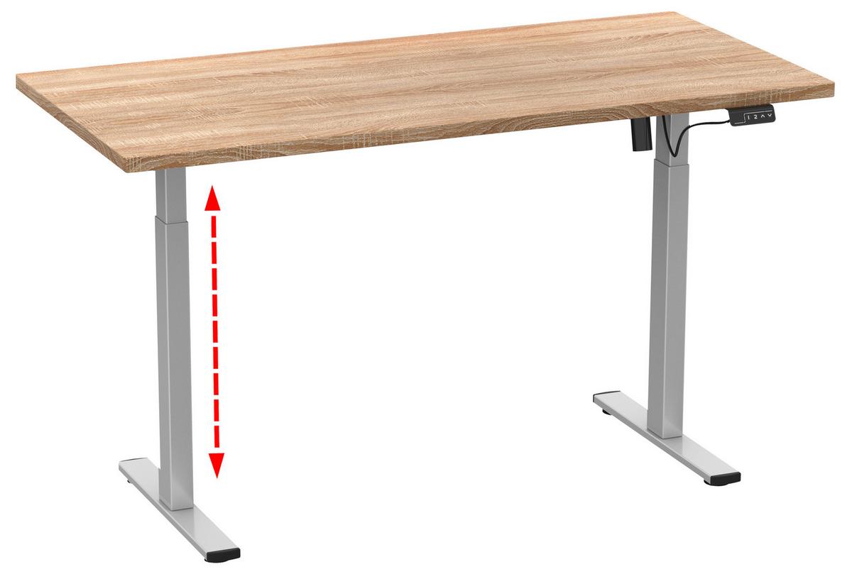 SCHREIBTISCH E-LONA - Silberfarben/Sonoma Eiche, Design, Holzwerkstoff/Metall (110/71/80cm) - MID.YOU