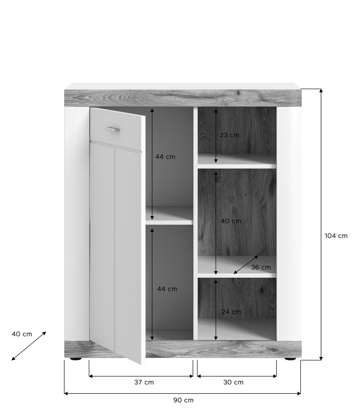 Kommode Laredo ca. 91x104 cm Nox Eiche/Weiß - KONVENTIONELL, Holzwerkstoff/Metall (91/104/40cm) - MID.YOU