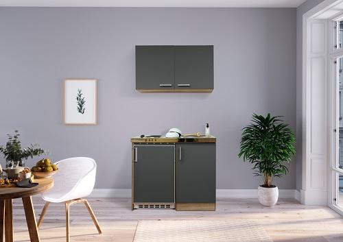 Miniküche in Grau/Eiche Sonoma m. Geräten B: 100 cm - Edelstahlfarben/Eichefarben, MODERN, Holzwerkstoff/Kunststoff (100cm) - Respekta
