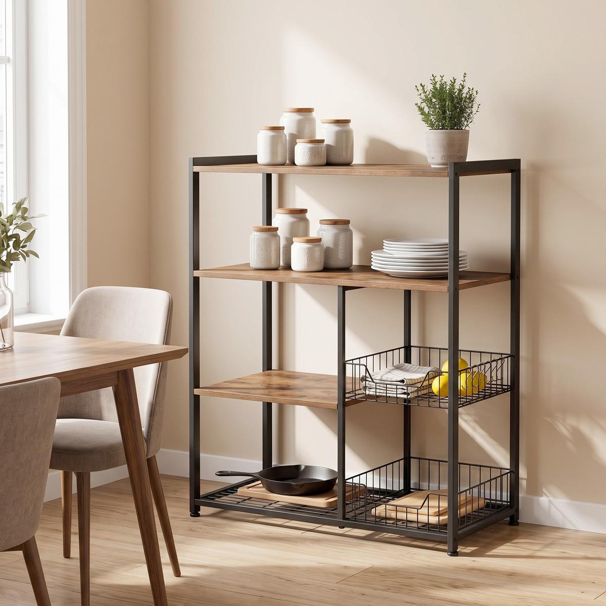 Regal Braun/ Schwarz ca. 80x35x95 cm - Schwarz/Braun, Trend, Holzwerkstoff/Metall (80/35/95cm) - MID.YOU