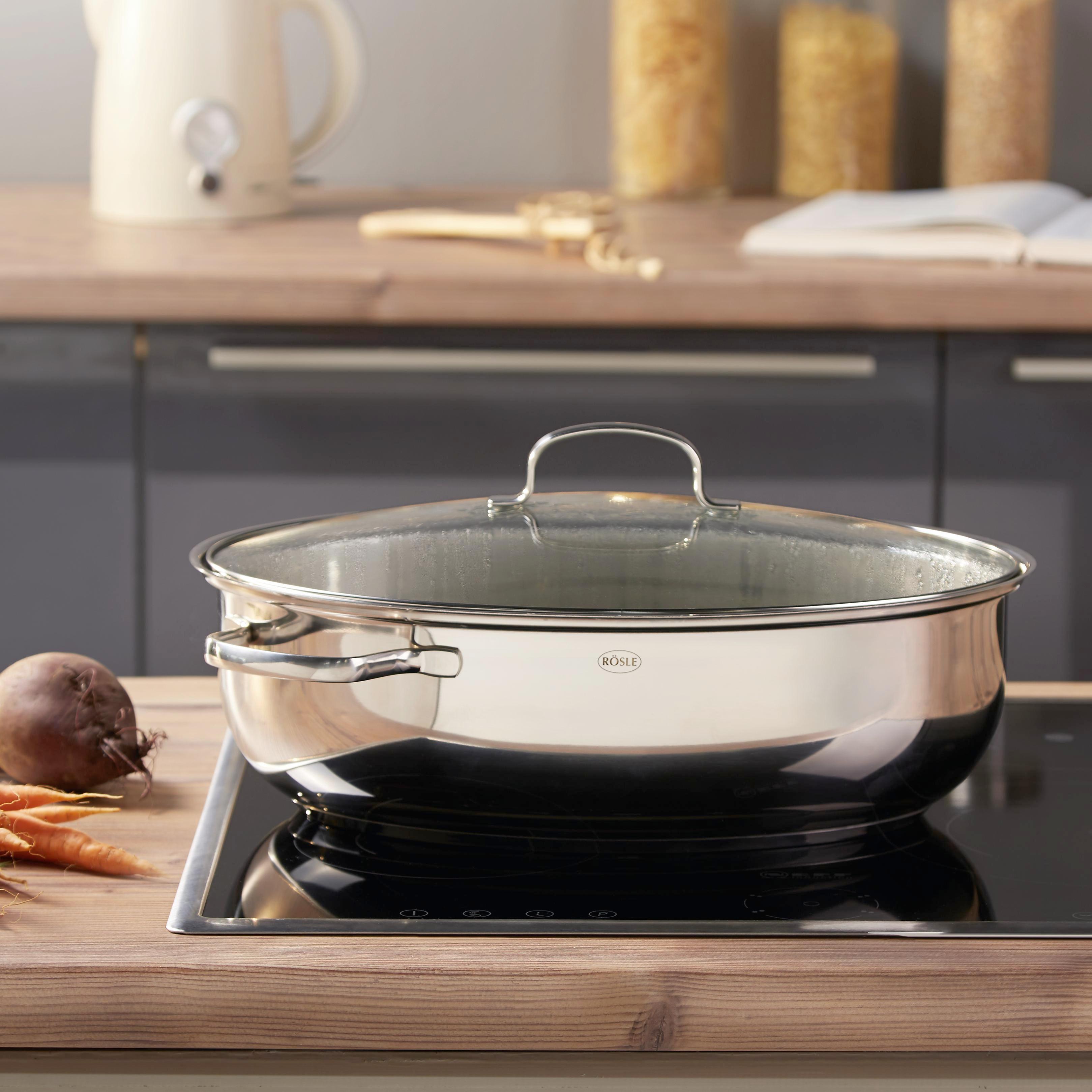 Bräter Rösle ca. 41x28,5x19 cm - Edelstahlfarben, KONVENTIONELL, Glas/Metall (41/28,5/19cm) - Rösle