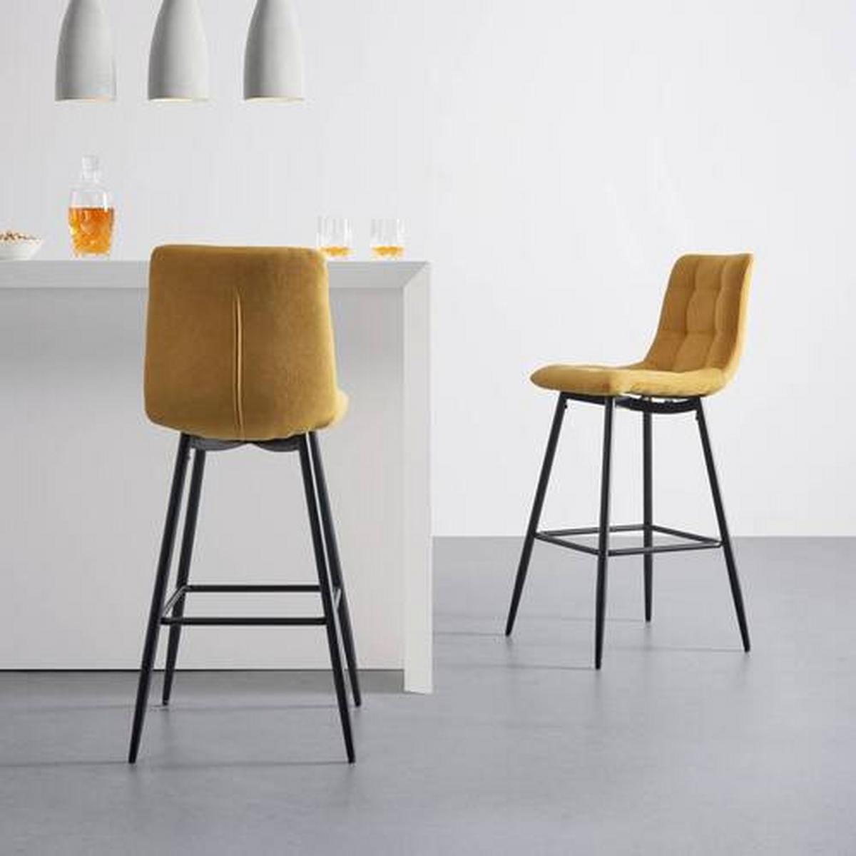 ZESTAW STOŁKÓW BAROWYCH LUKA - czarny/żółty, Modern, metal/drewno (42,5/100/49cm) - Bessagi Home