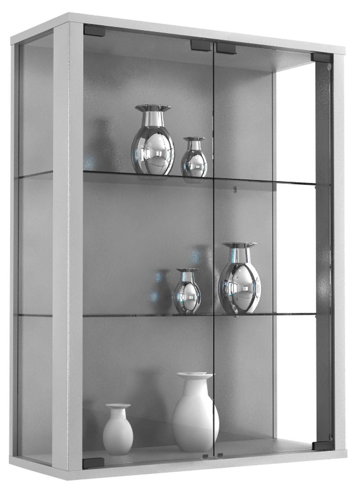 Viseča Vitrina Udina, Srebrna - srebrne barve/črna, Konvencionalno, umetna masa/steklo (60/80/25cm) - MID.YOU