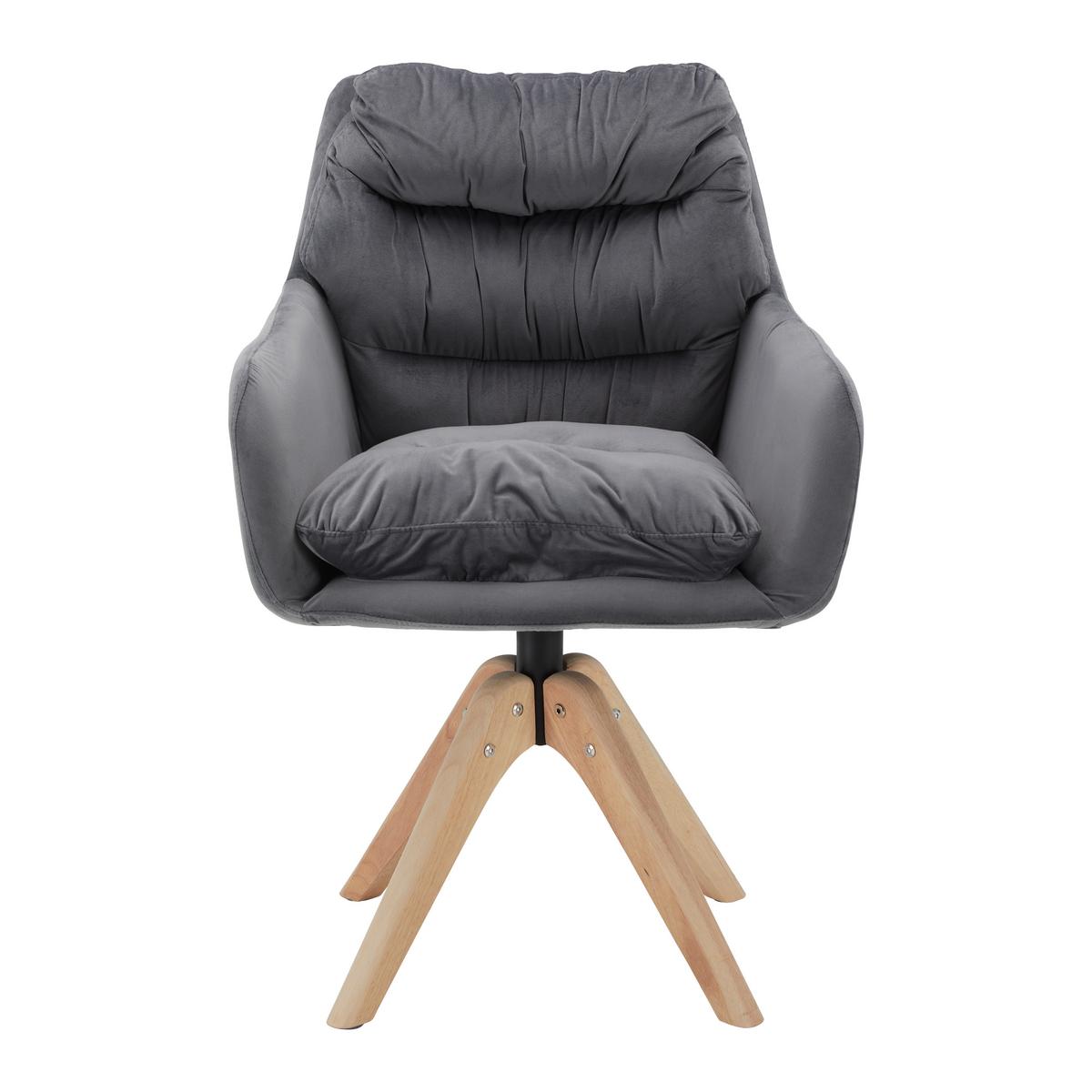 Armlehnstuhl Juana Grau Samt Drehbar Gepolstert - Naturfarben/Grau, MODERN, Holz/Textil (61/93/65cm) - Bessagi Home