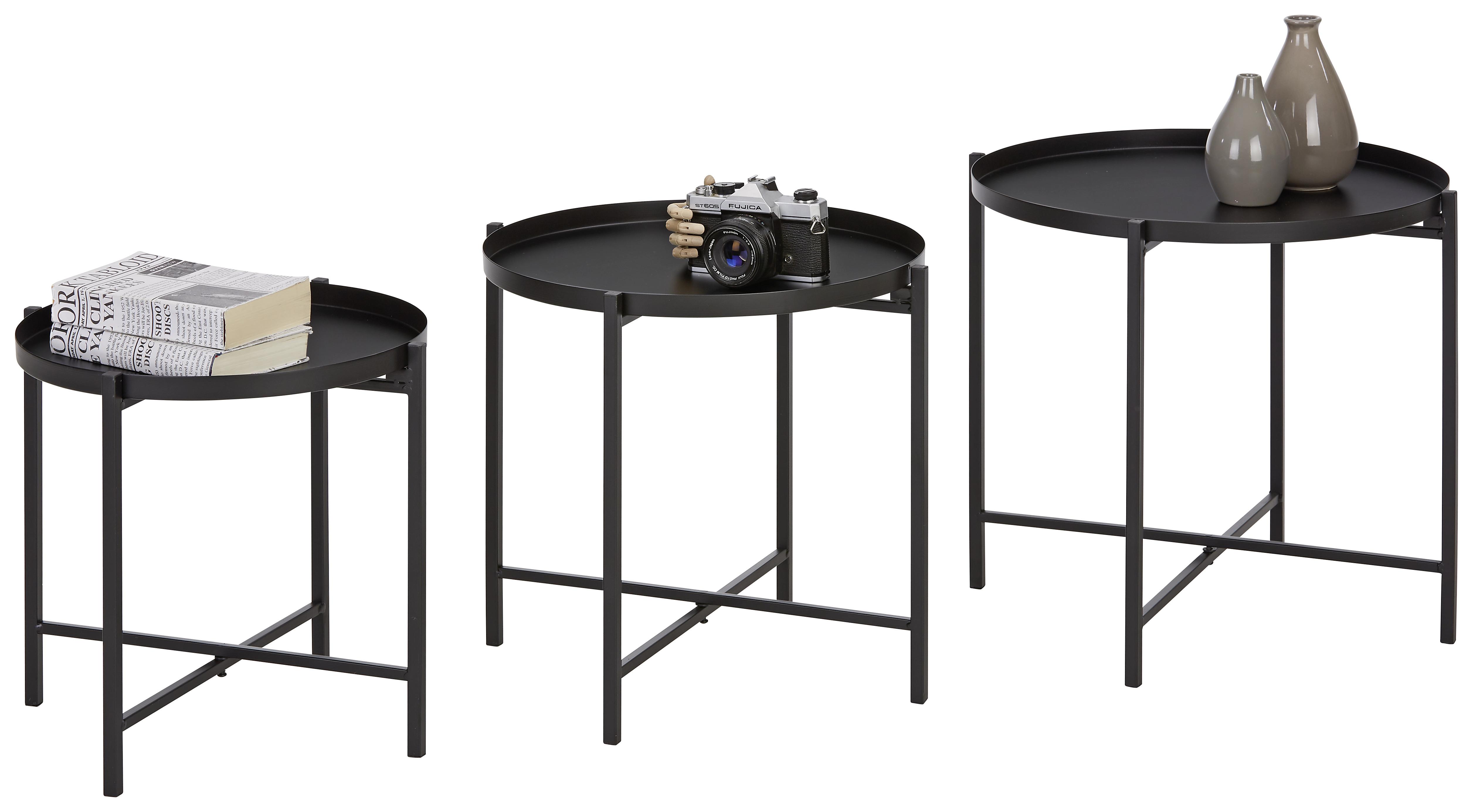Beistelltischset in Schwarz, 3-teilig - Schwarz, Modern, Metall (39-43-48/37-40-43cm) - Mömax