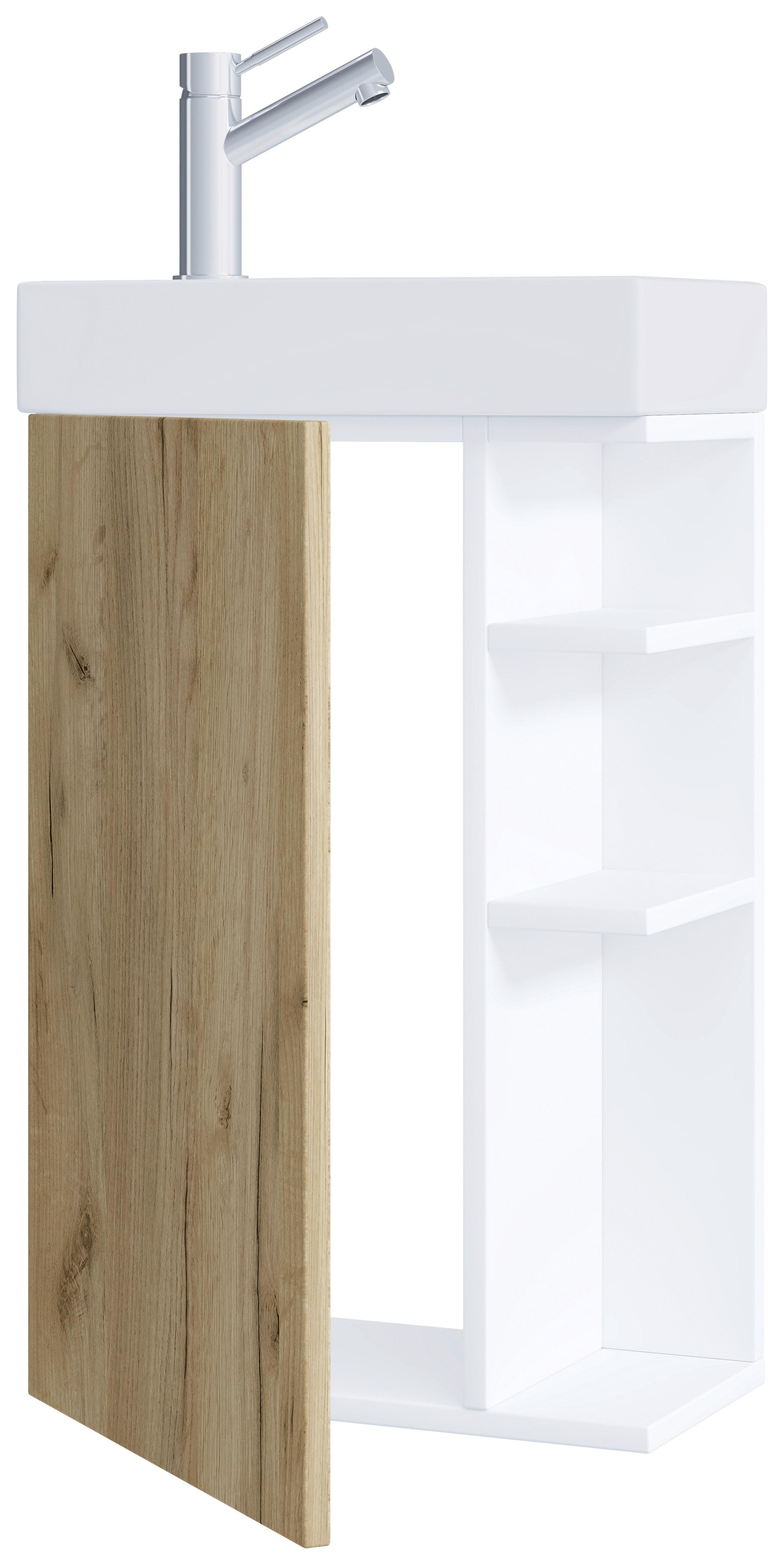 Kombiniran Umivalnik Lumia, Bela, Barva Hrasta - bela/medeni hrast, Moderno, leseni material/keramika (40cm) - MID.YOU