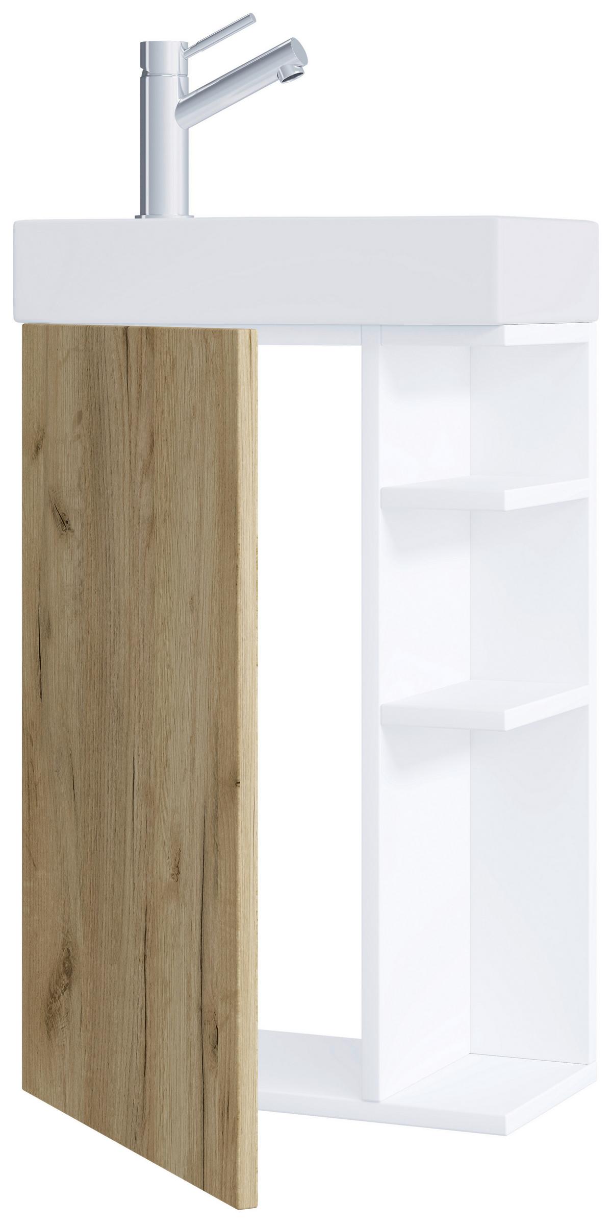 Kombiniran Umivalnik Lumia, Bela, Barva Hrasta - bela/medeni hrast, Moderno, leseni material/keramika (40cm) - MID.YOU