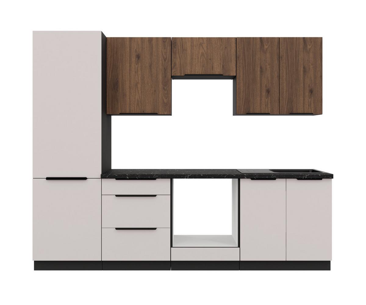 Bucatarie fara electrocasnice ARONA/MONZA - cașmir/culoare lemn de nuc, Modern, material pe bază de lemn (260/210/60cm) - Modern Living