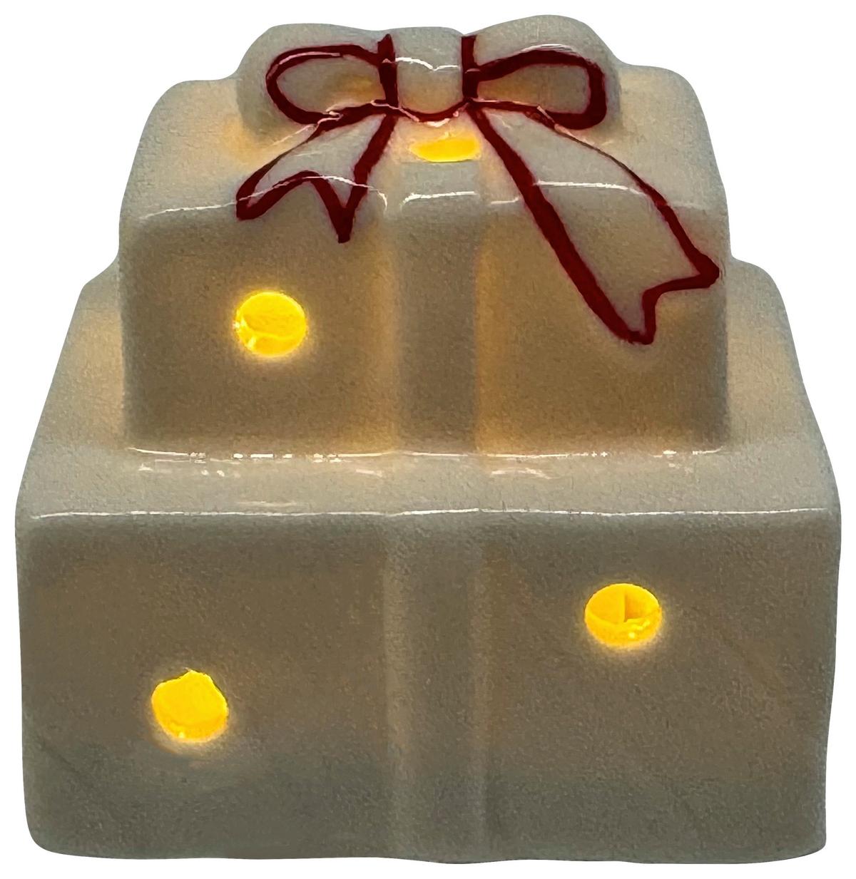 Weihnachtsfigur Gift Rot/Weiß - Rot/Weiß, KONVENTIONELL, Keramik (5,5/5,2/4,7cm) - Mömax