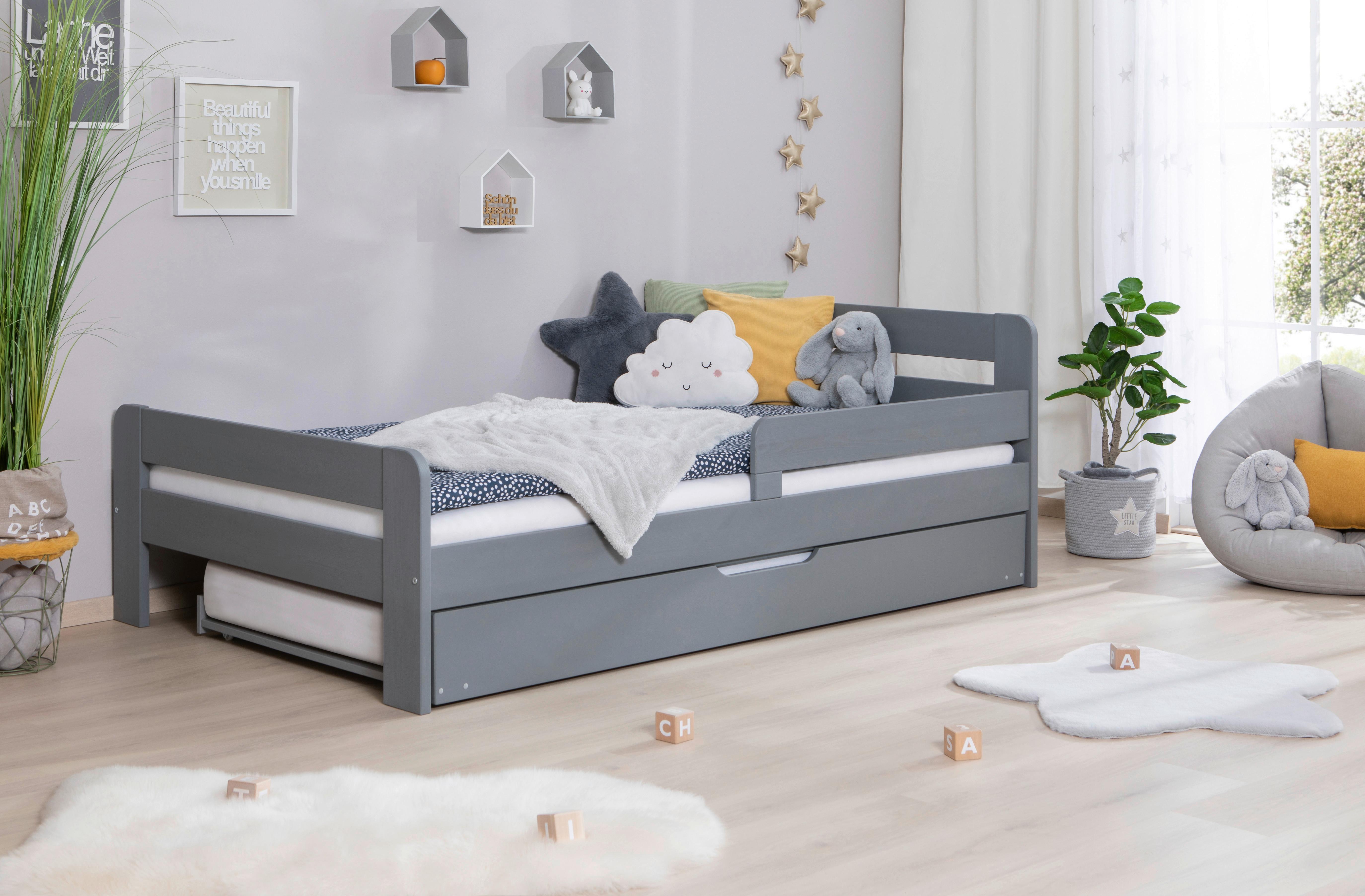 Bett Bennet mit Ausziehbett ca. 120x200 cm Hellgrau - Hellgrau/Naturfarben, MODERN, Holz/Textil (120/200cm) - MID.YOU