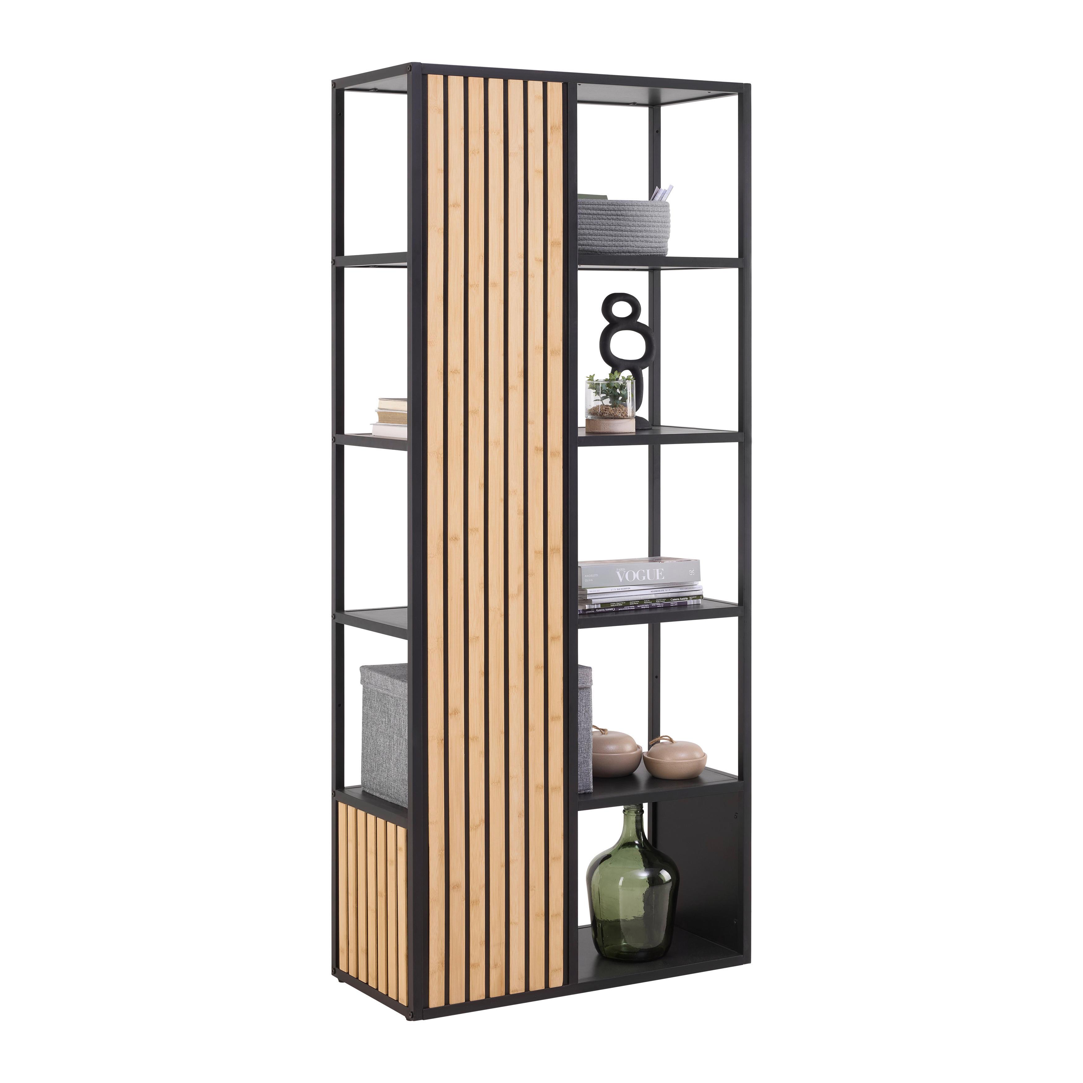 HYLLA PANELO -EXKLUSIV- - svart/naturfärgad, Modern, metall/trämaterial (75/175/34cm) - Mömax