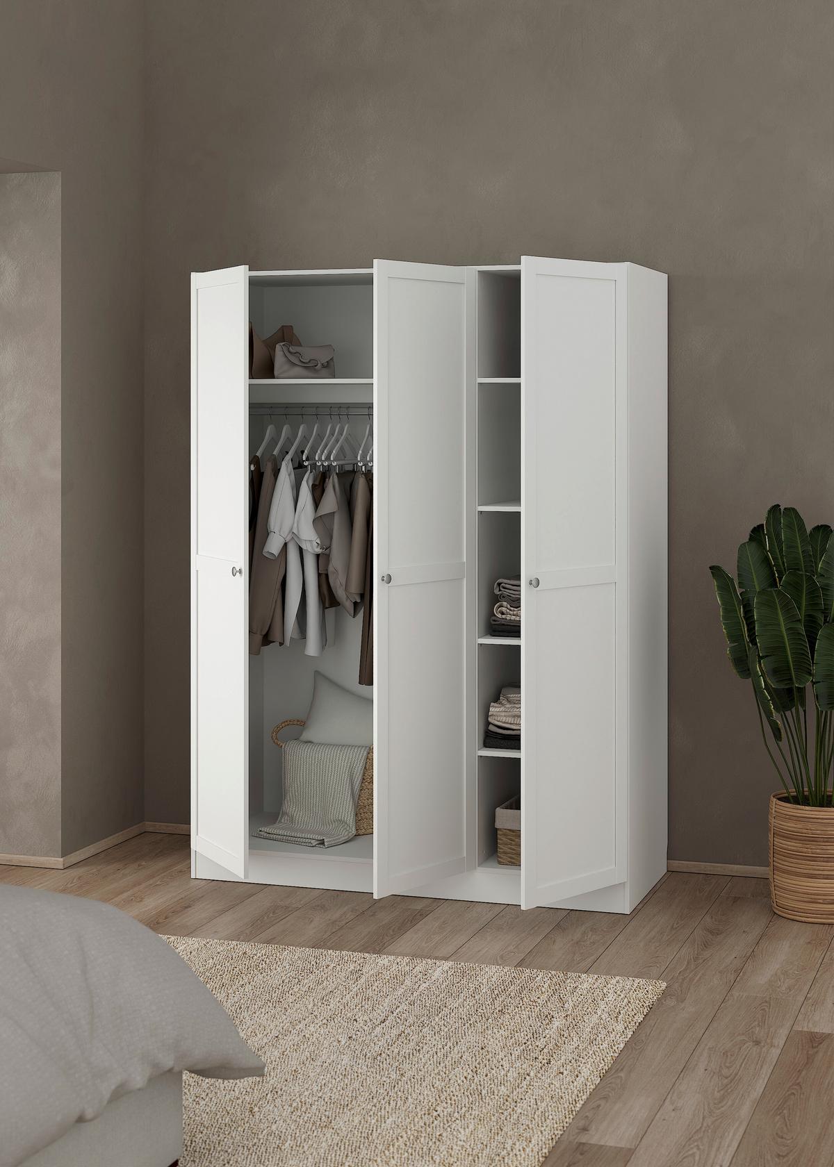 Omara S Klasičnimi Vrati Billund, Bela - srebrne barve/bela, Moderno, kovina/leseni material (147/200/61,7cm) - MID.YOU