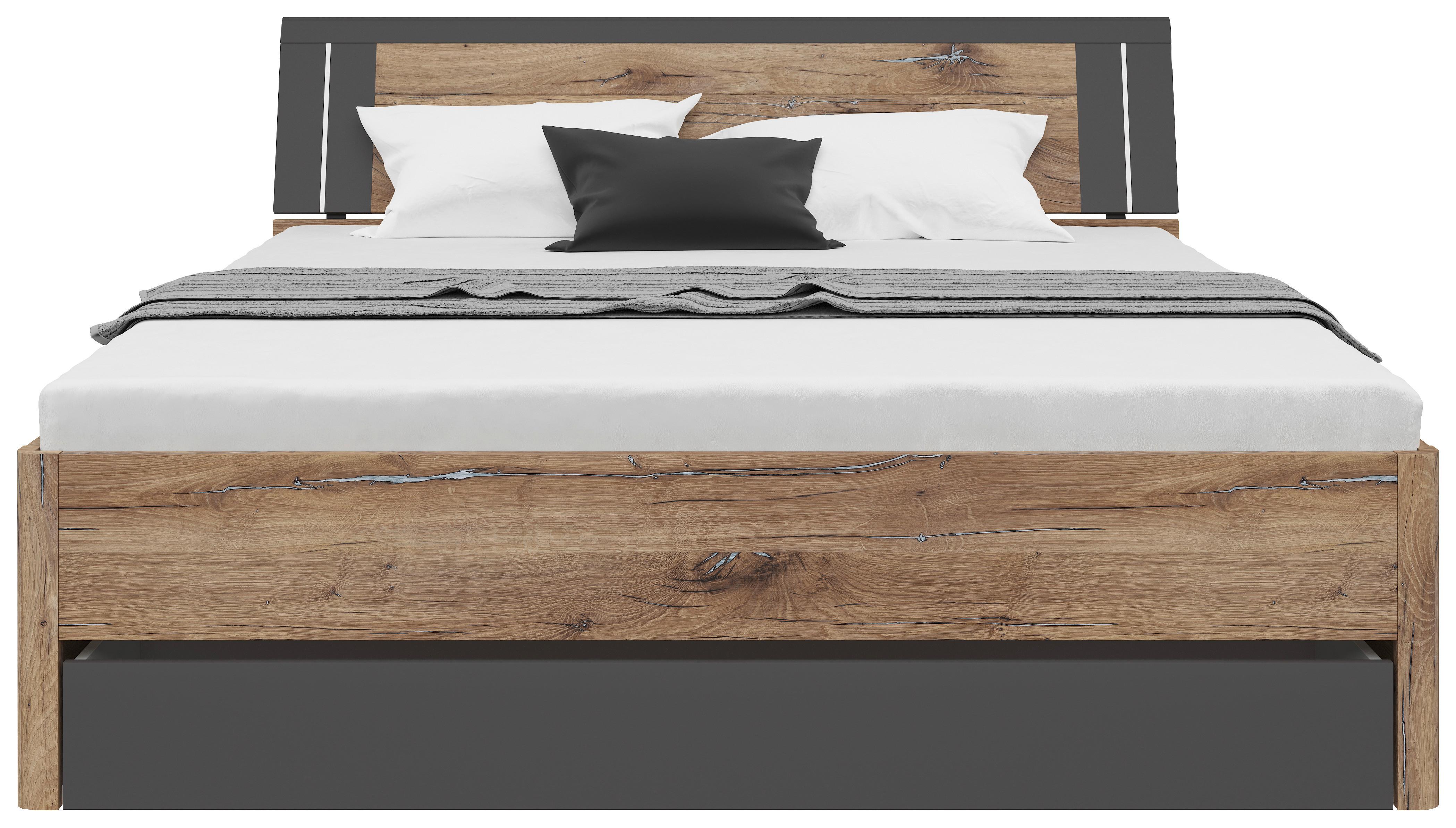 Stauraumbett Saturn ca. 180x200cm Graphit/Eichenfarben - Eichefarben/Graphitfarben, Konventionell, Holzwerkstoff (180/200cm) - Mömax