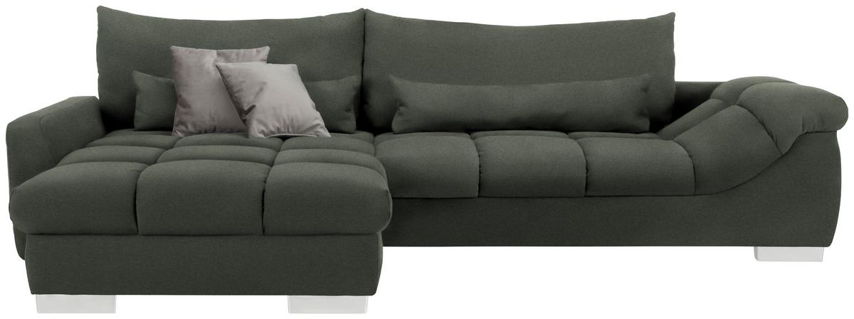 Wohnlandschaft Waikiki Grün - Chromfarben/Schwarz, KONVENTIONELL, Kunststoff/Textil (337/69/228cm) - Mömax