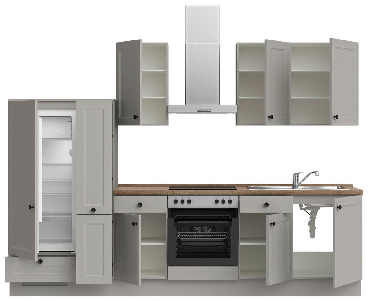 Küchenblock Cascada Low m. Geräten Grau - Eiche dunkel/Schwarz, MODERN, Holzwerkstoff/Metall (300cm) - Nobilia